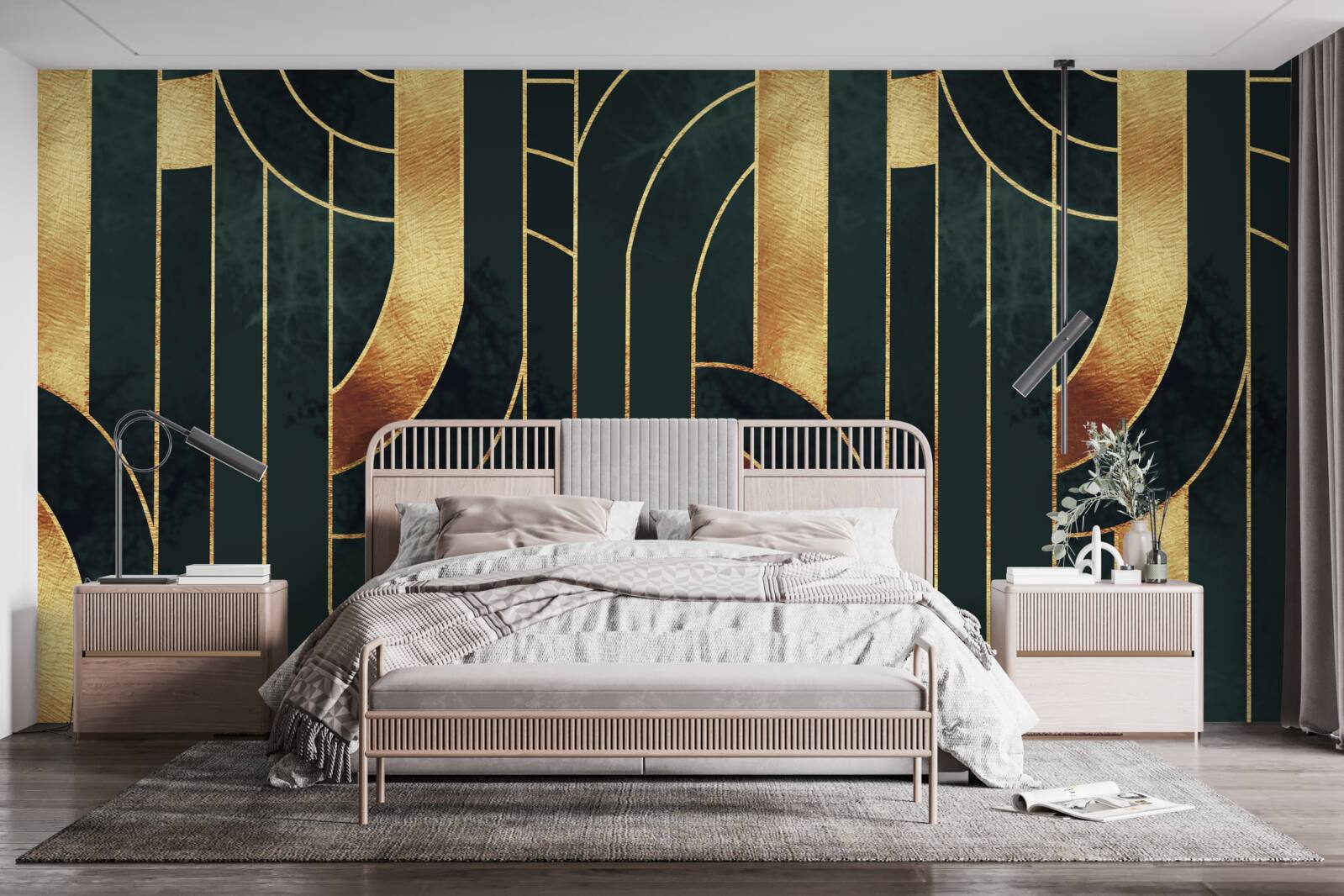 Fototapeta pełen wdzięku linie złota i szmaragdu