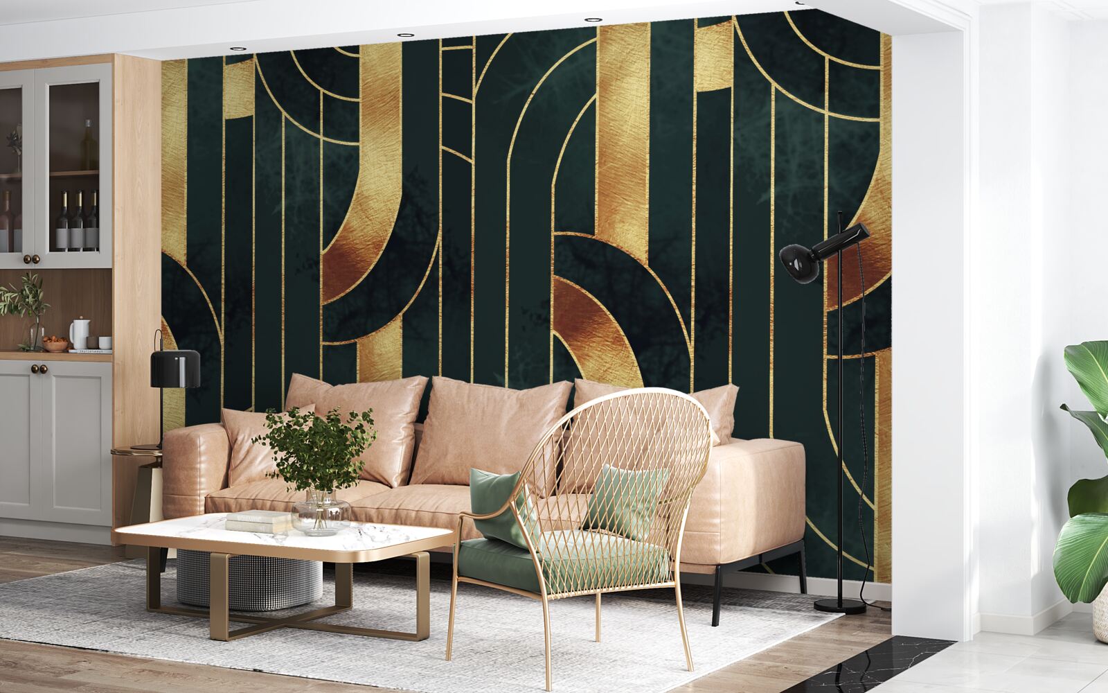 Fototapeta pełen wdzięku linie złota i szmaragdu