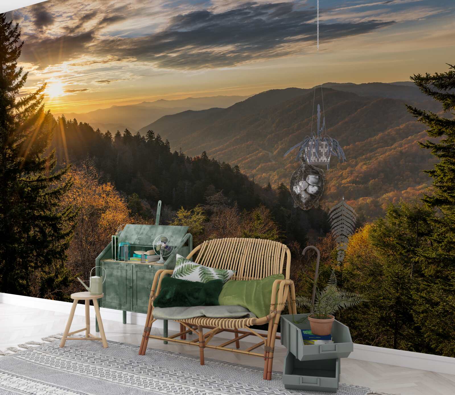 Fototapeta zachodzące słońce nad górskimi szczytami