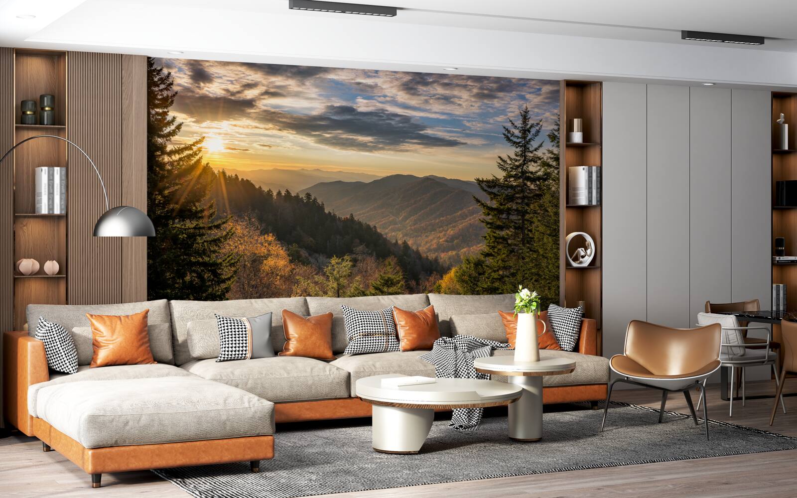 Fototapeta zachodzące słońce nad górskimi szczytami