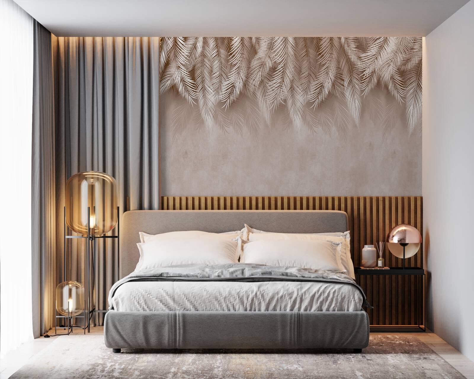 Fototapeta różowe tło ozdobione jest białymi liśćmi palmowymi