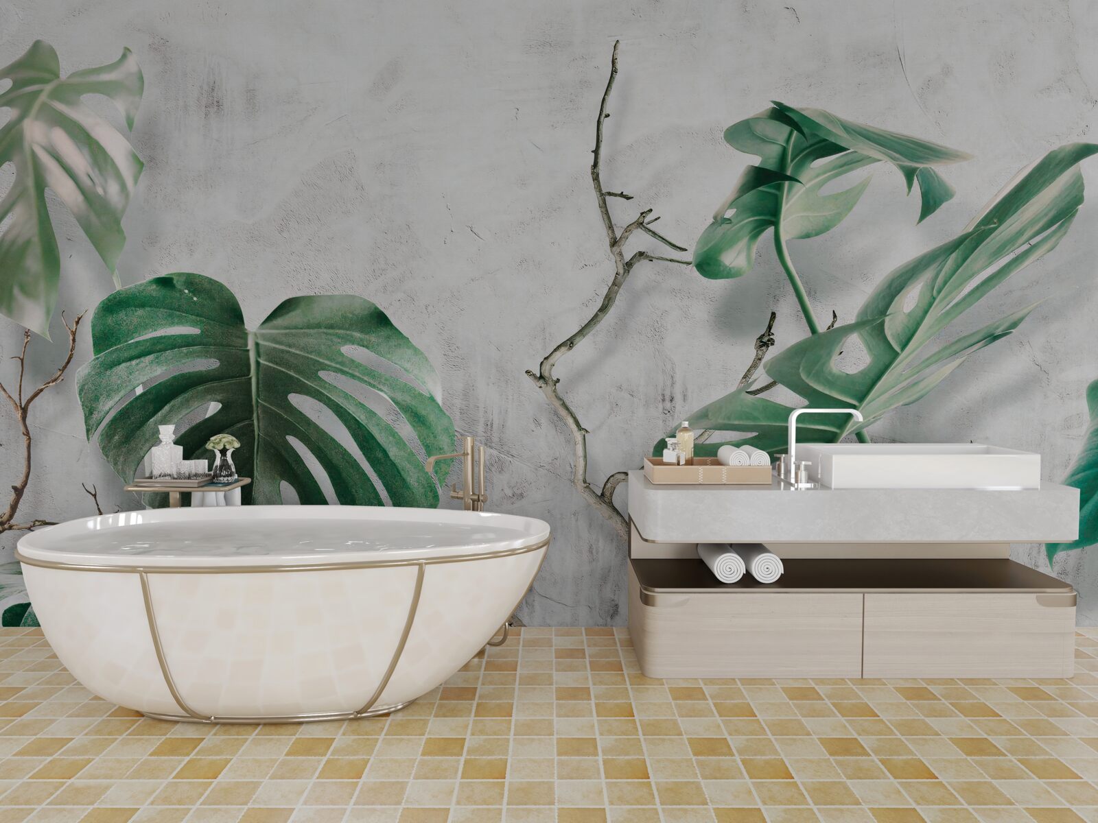 Fototapeta tropikalne potwory z zielonymi gałęziami