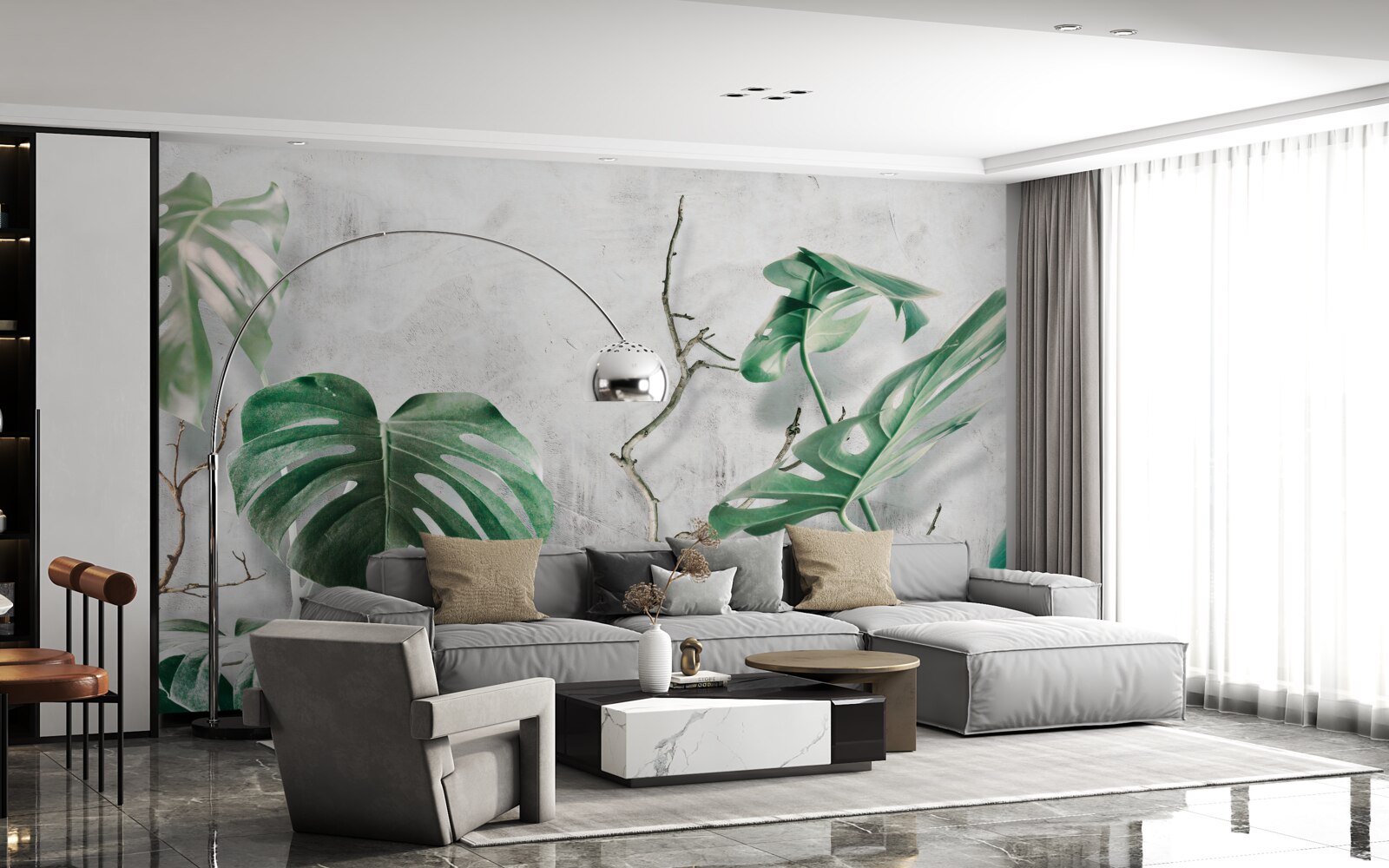 Fototapeta tropikalne potwory z zielonymi gałęziami