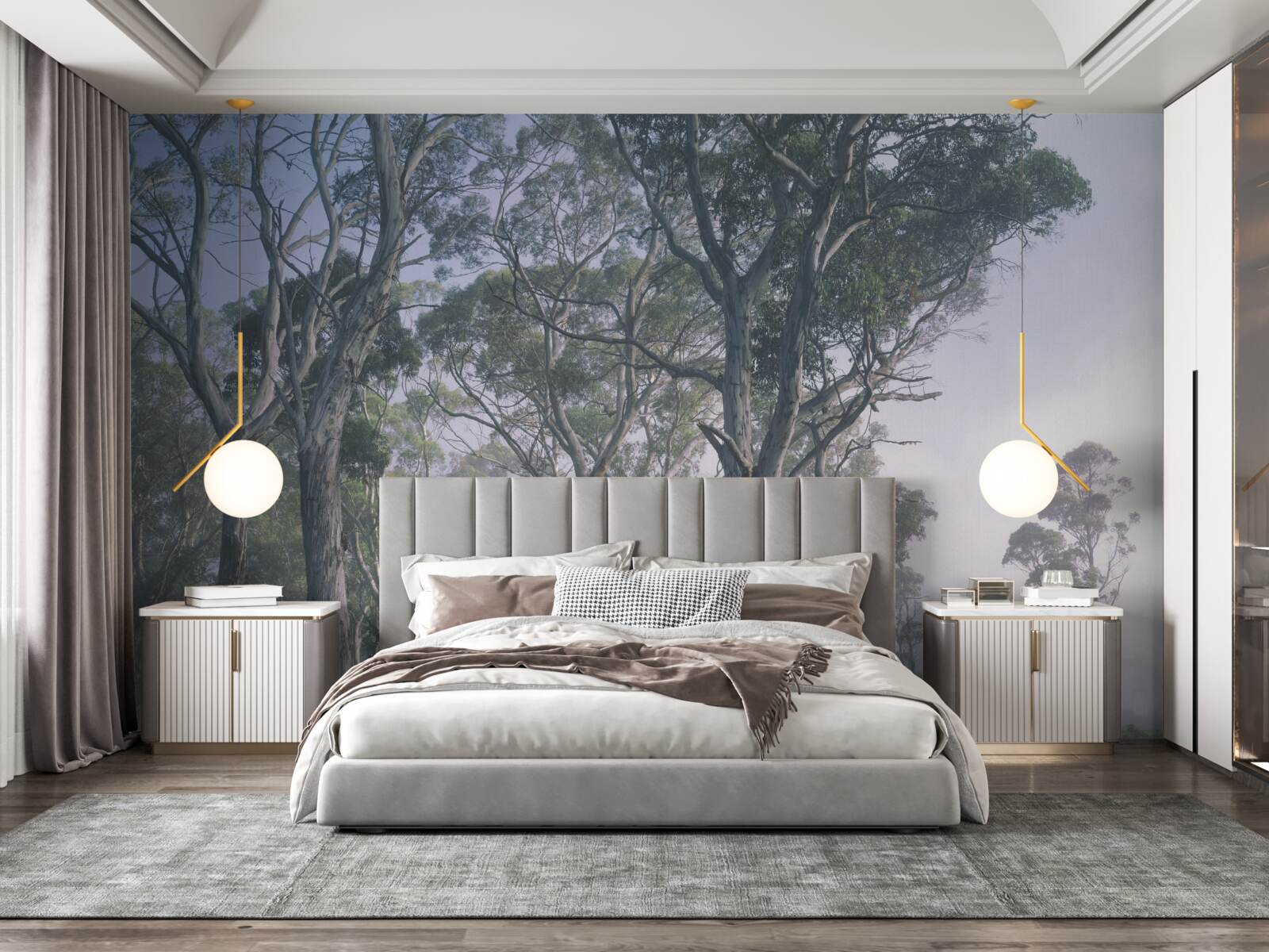 Fototapeta poranek budzi się w mglistym lesie