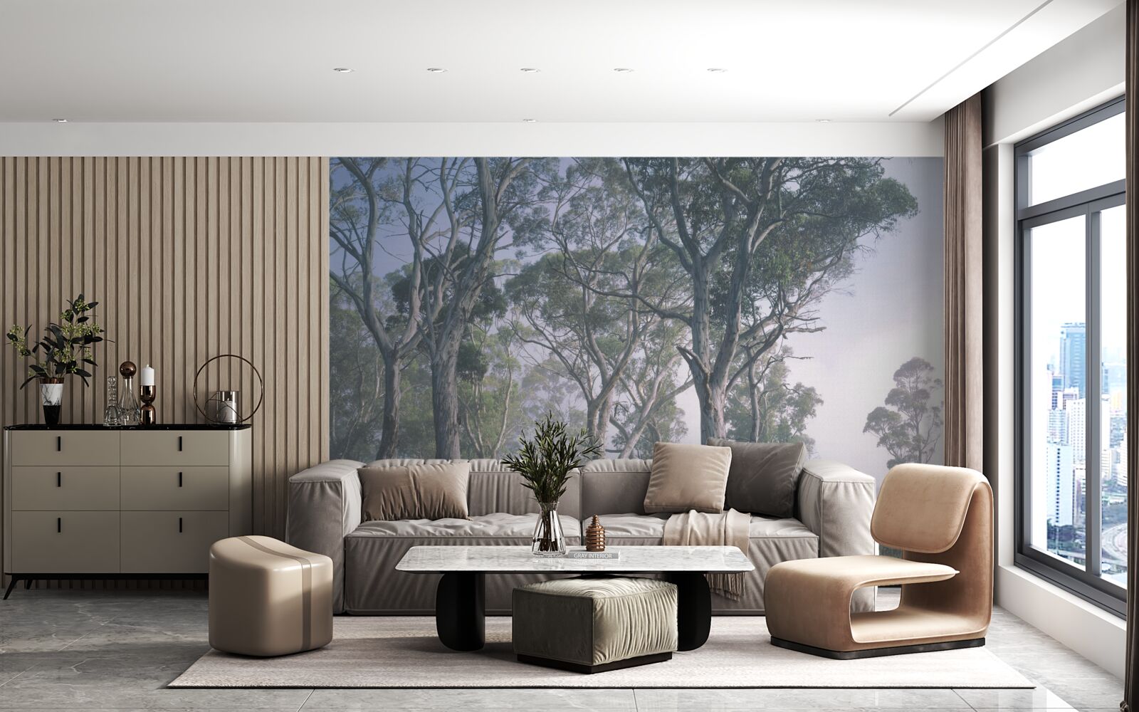 Fototapeta poranek budzi się w mglistym lesie