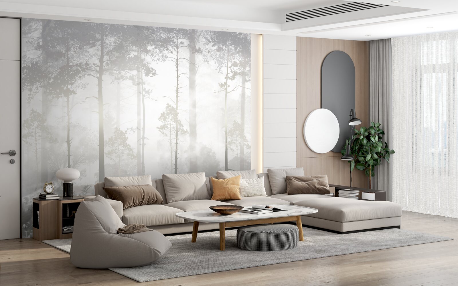 Fototapeta mglisty las usiany jest wysokimi sosnami, jak w bajce