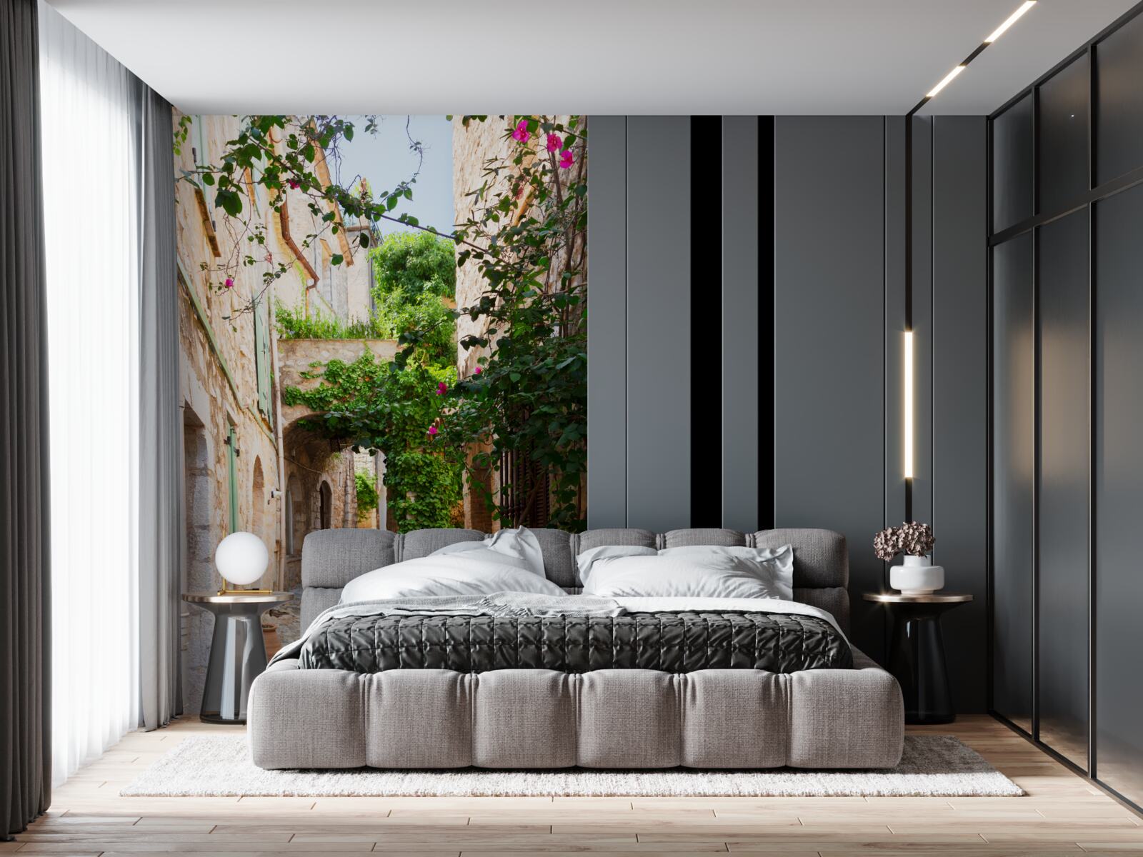 Fototapeta starożytna wąska uliczka ozdobiona żywymi roślinami