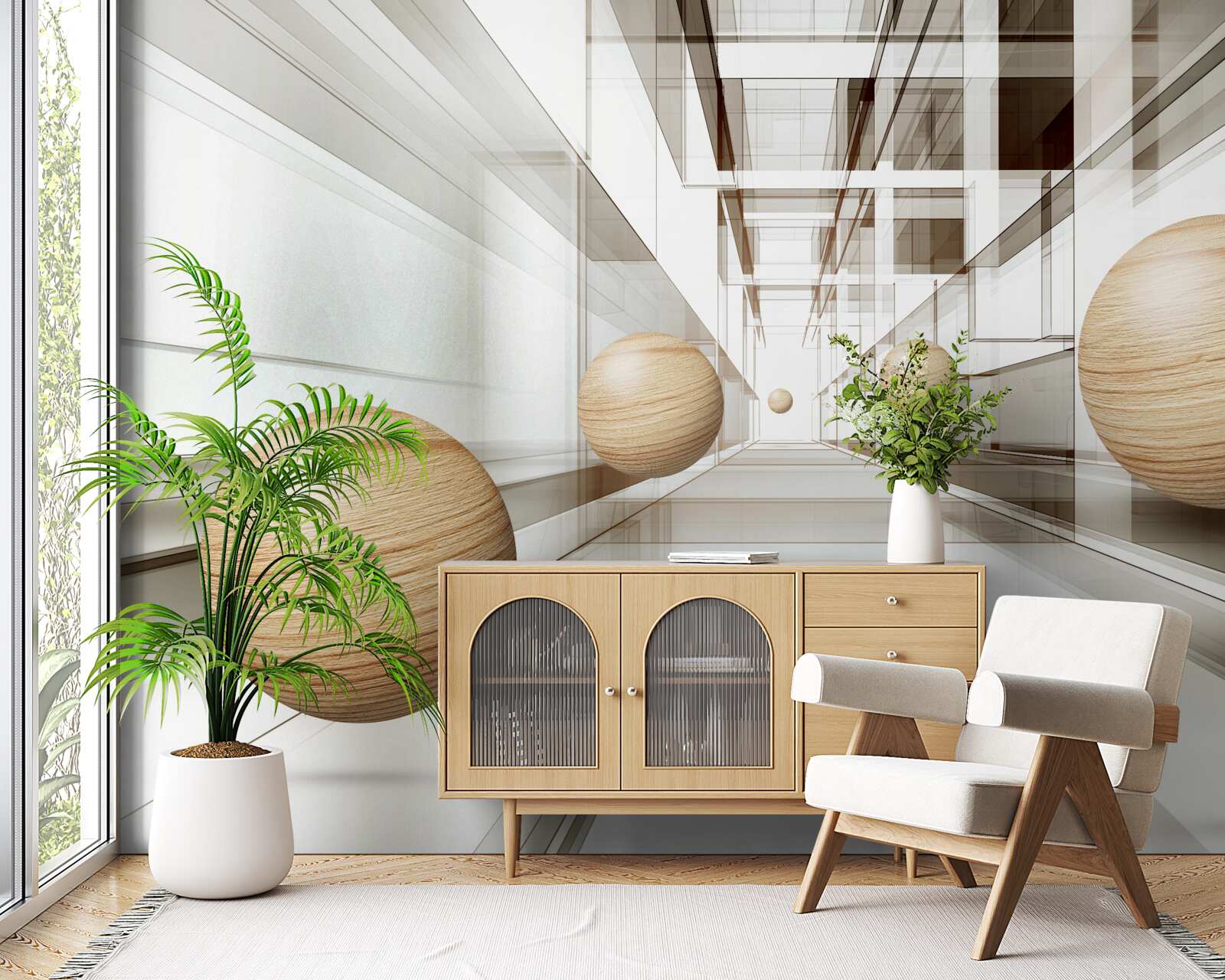 Fototapeta drewniane kule w tunelu na optykę