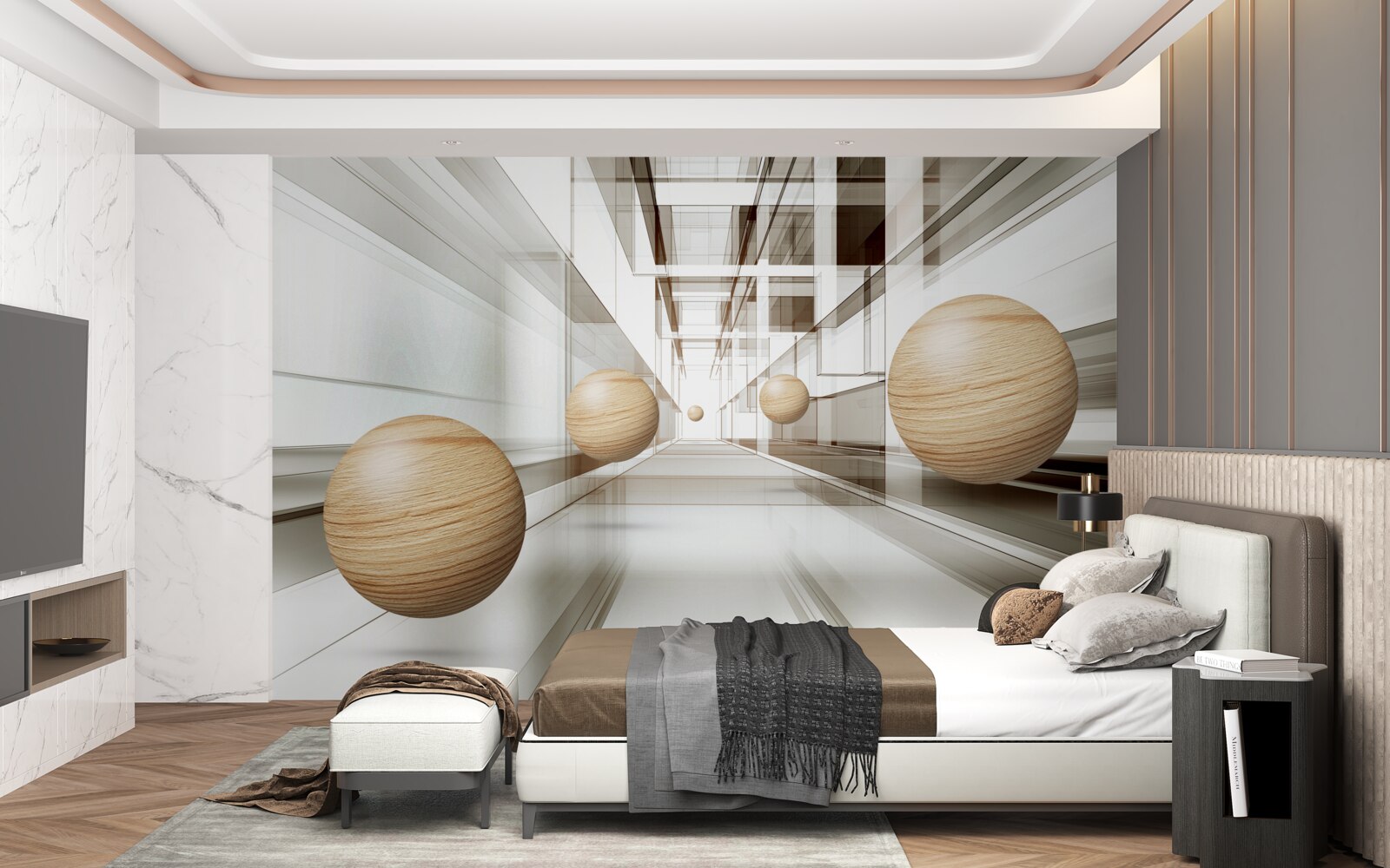 Fototapeta drewniane kule w tunelu na optykę