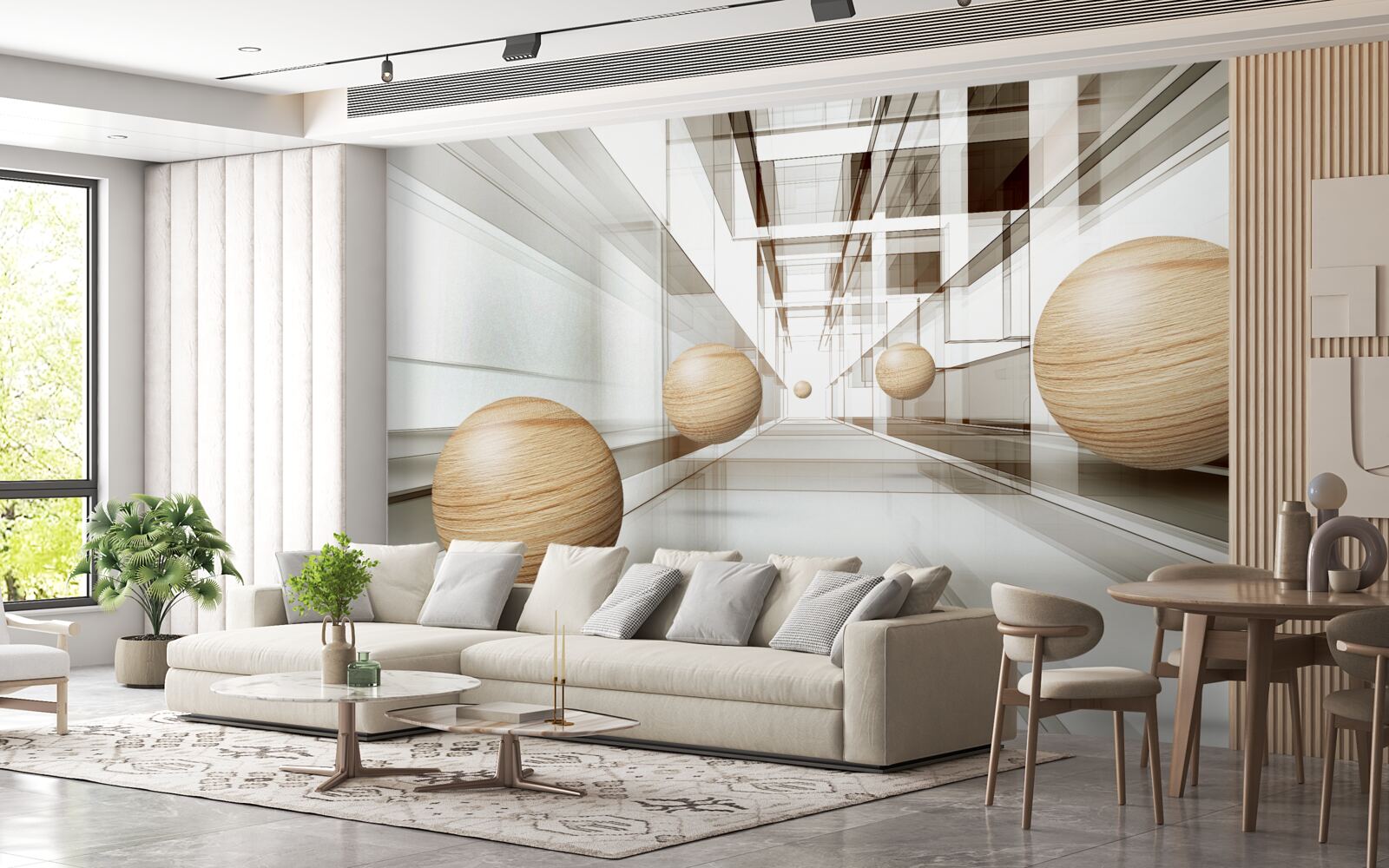 Fototapeta drewniane kule w tunelu na optykę