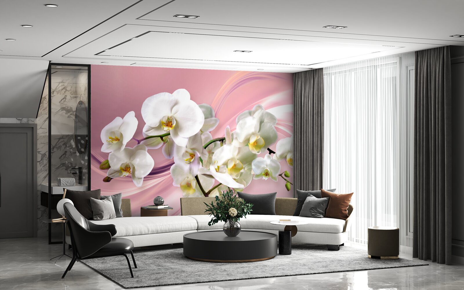 Fototapeta duże białe orchidee na różowym tle