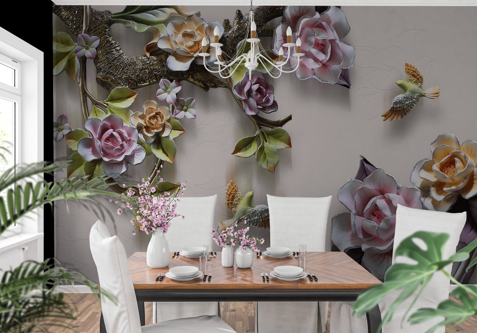 Fototapeta urocza harmonia gałęzi ozdobionych kwiatami