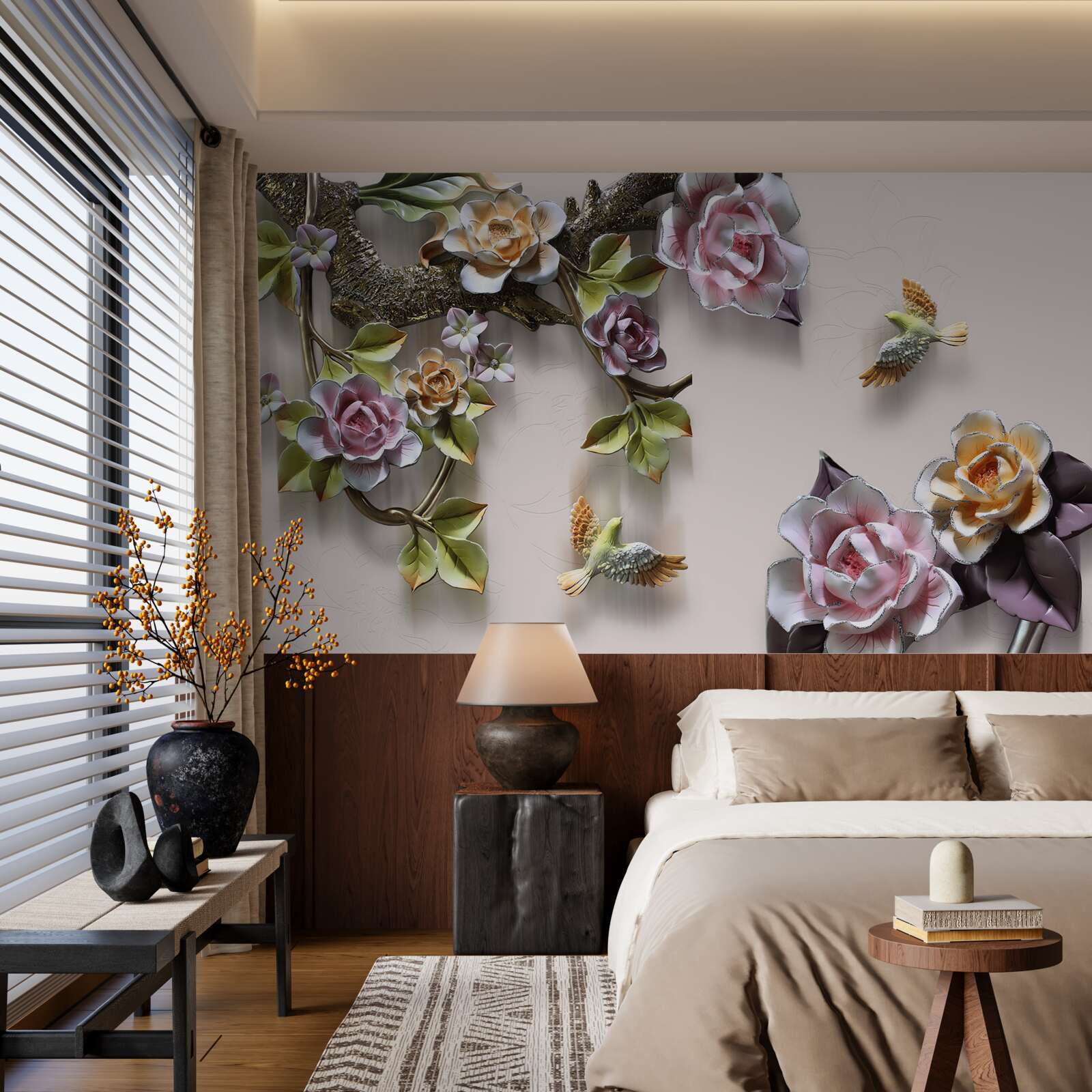 Fototapeta urocza harmonia gałęzi ozdobionych kwiatami