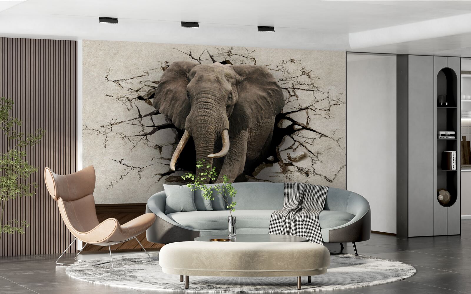 Fototapeta silny słoń niszczy szarą barierę