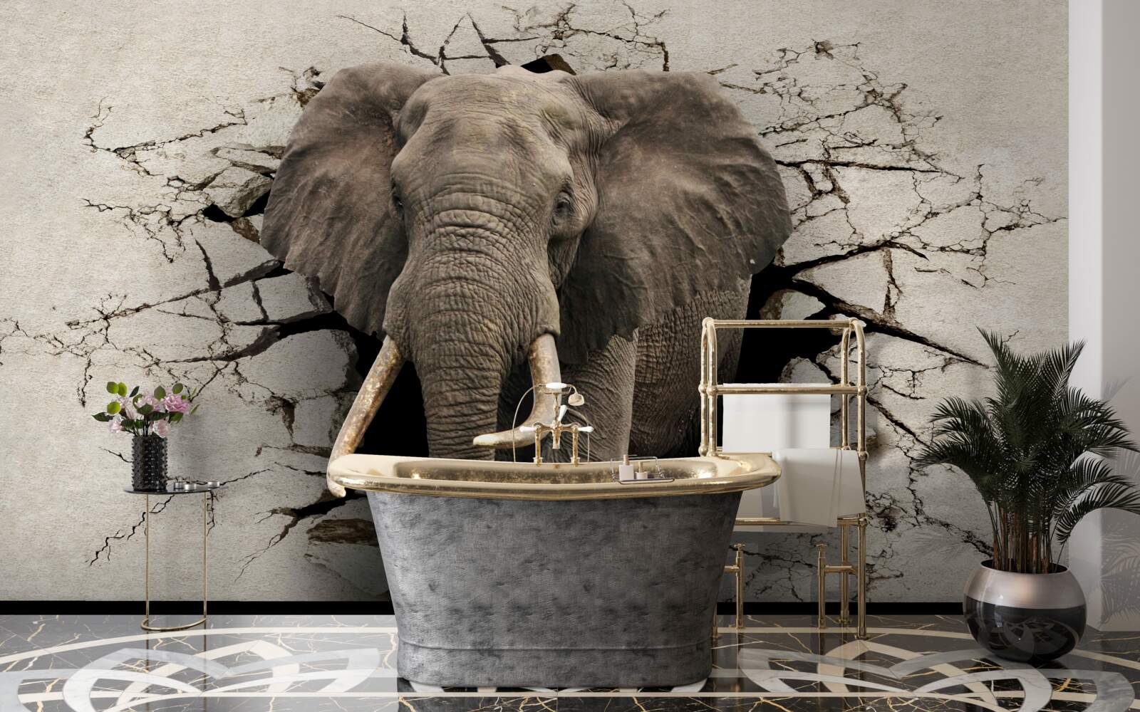 Fototapeta silny słoń niszczy szarą barierę