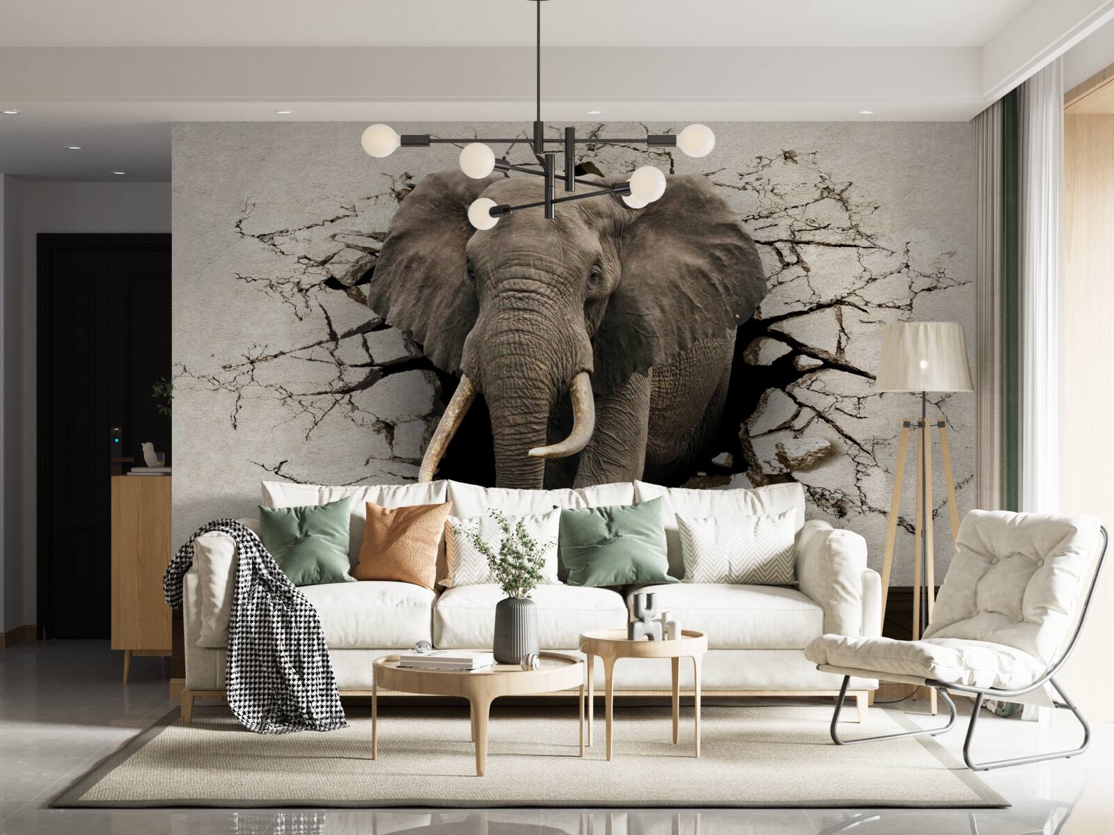 Fototapeta silny słoń niszczy szarą barierę