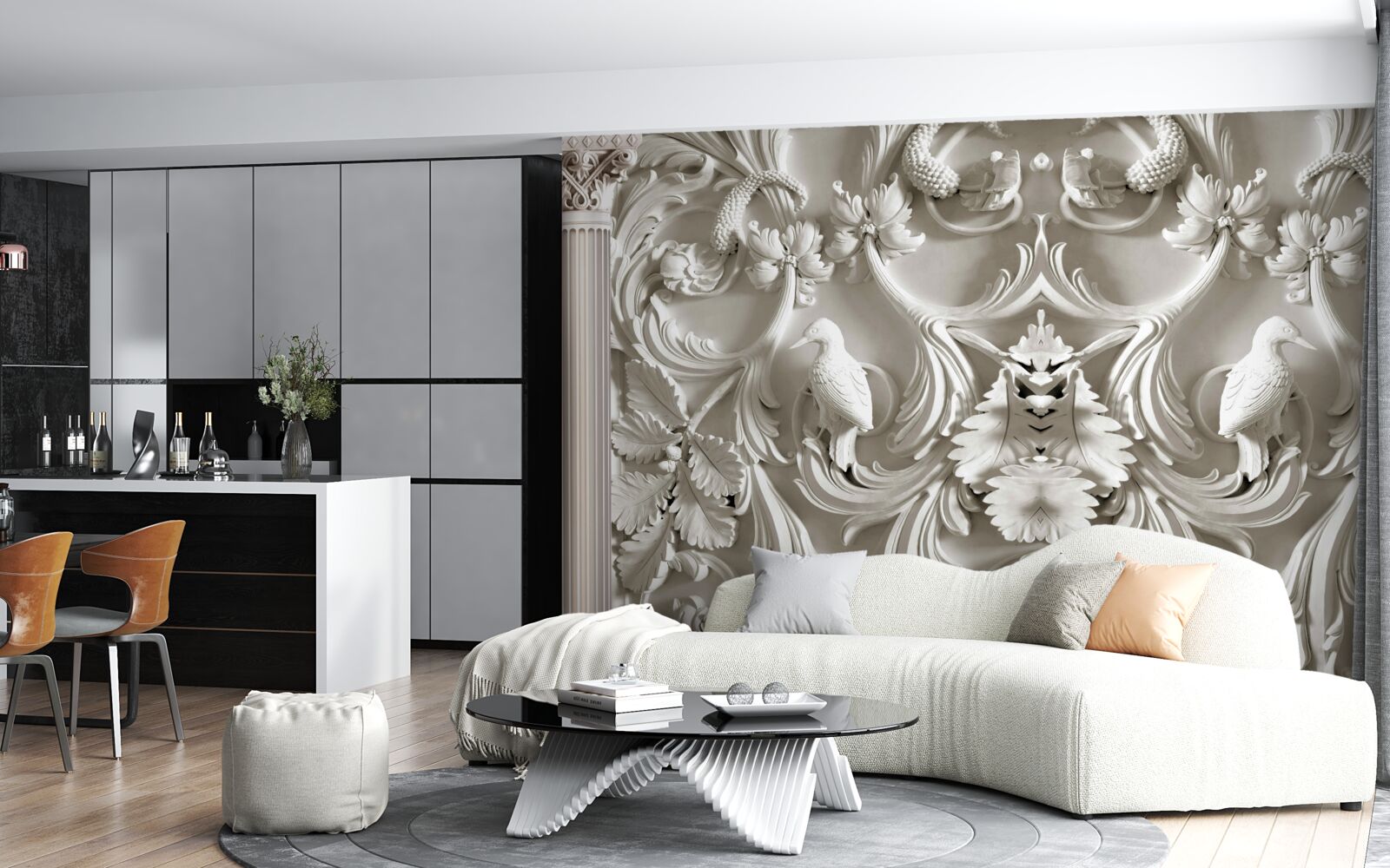 Fototapeta wolumetryczne białe detale na ścianie