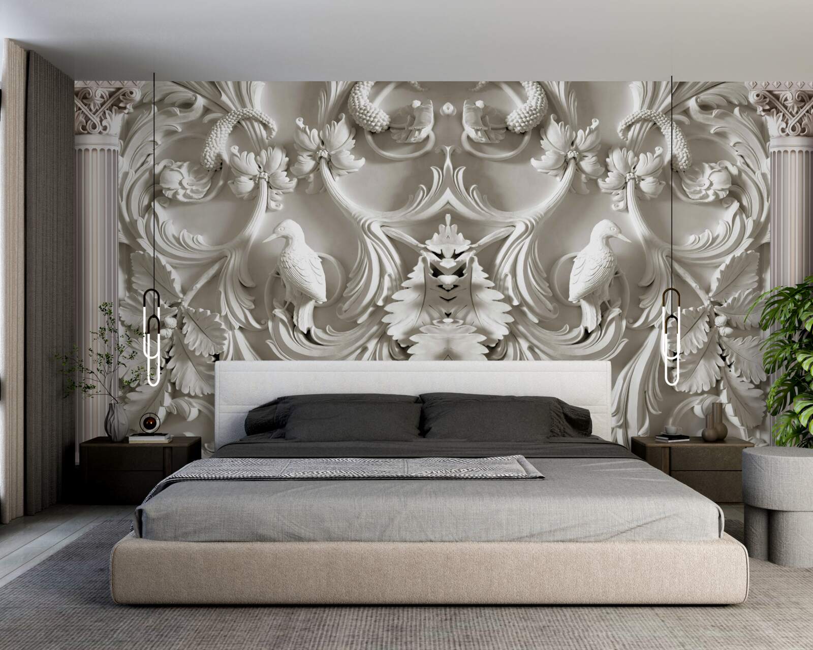 Fototapeta wolumetryczne białe detale na ścianie