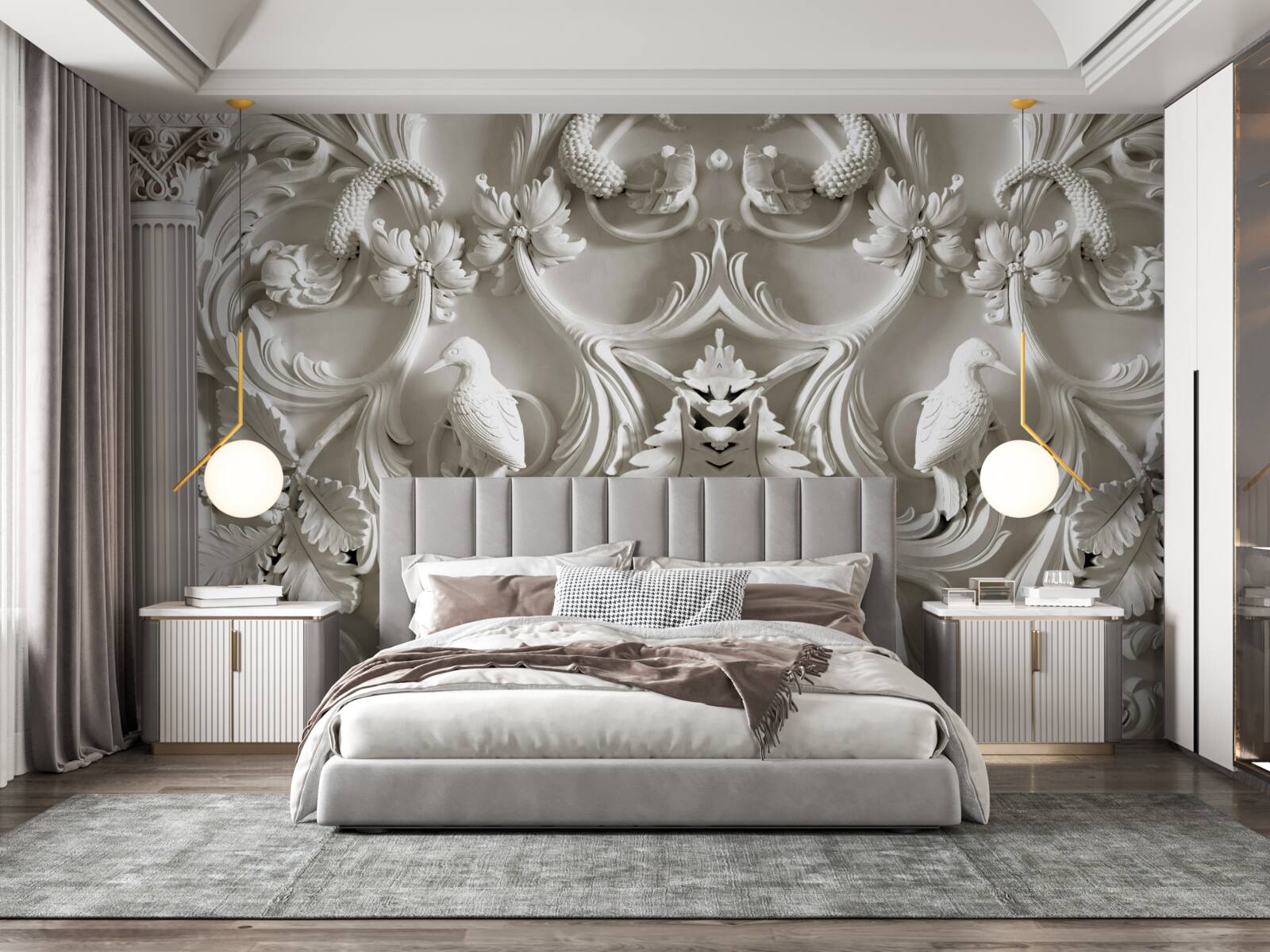 Fototapeta wolumetryczne białe detale na ścianie