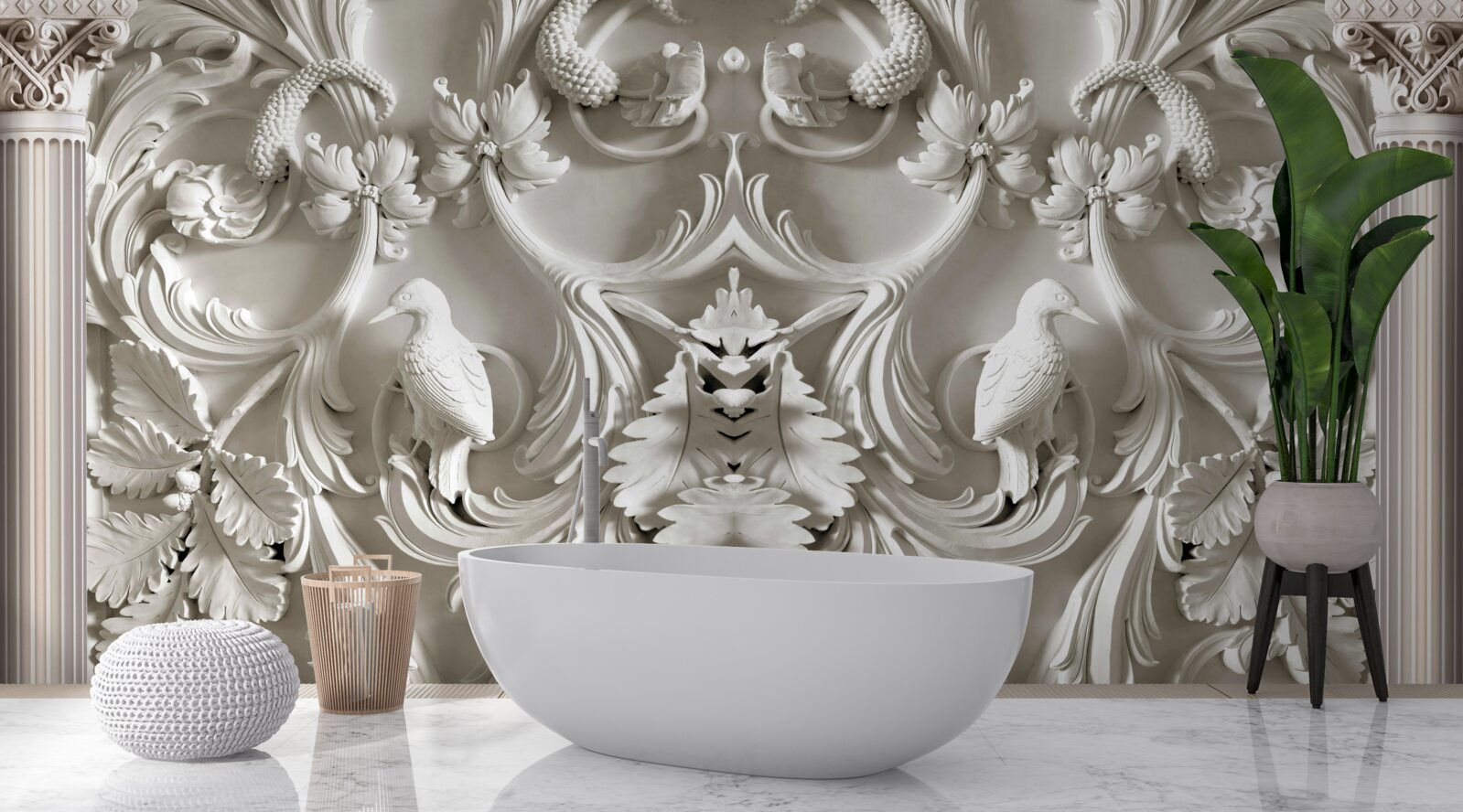 Fototapeta wolumetryczne białe detale na ścianie