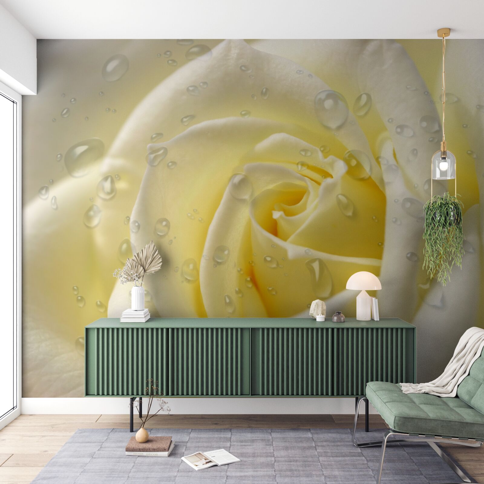 Fototapeta krople deszczu na żółtej róży