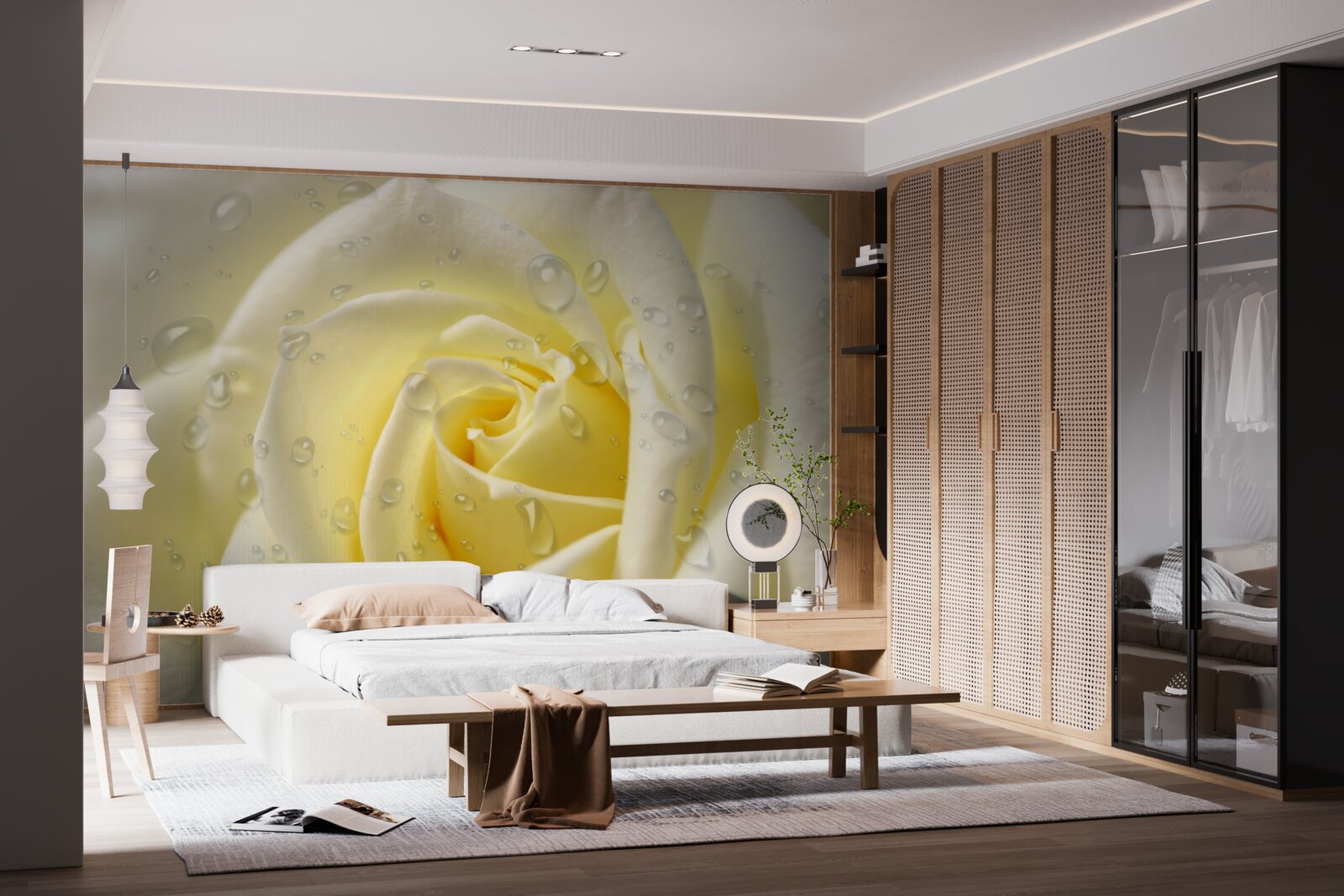 Fototapeta krople deszczu na żółtej róży