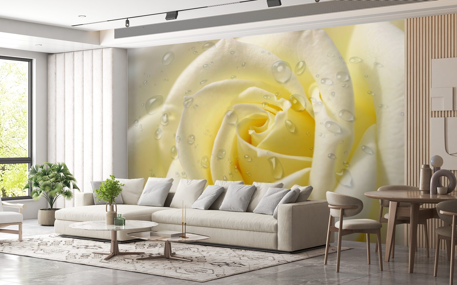 Fototapeta krople deszczu na żółtej róży