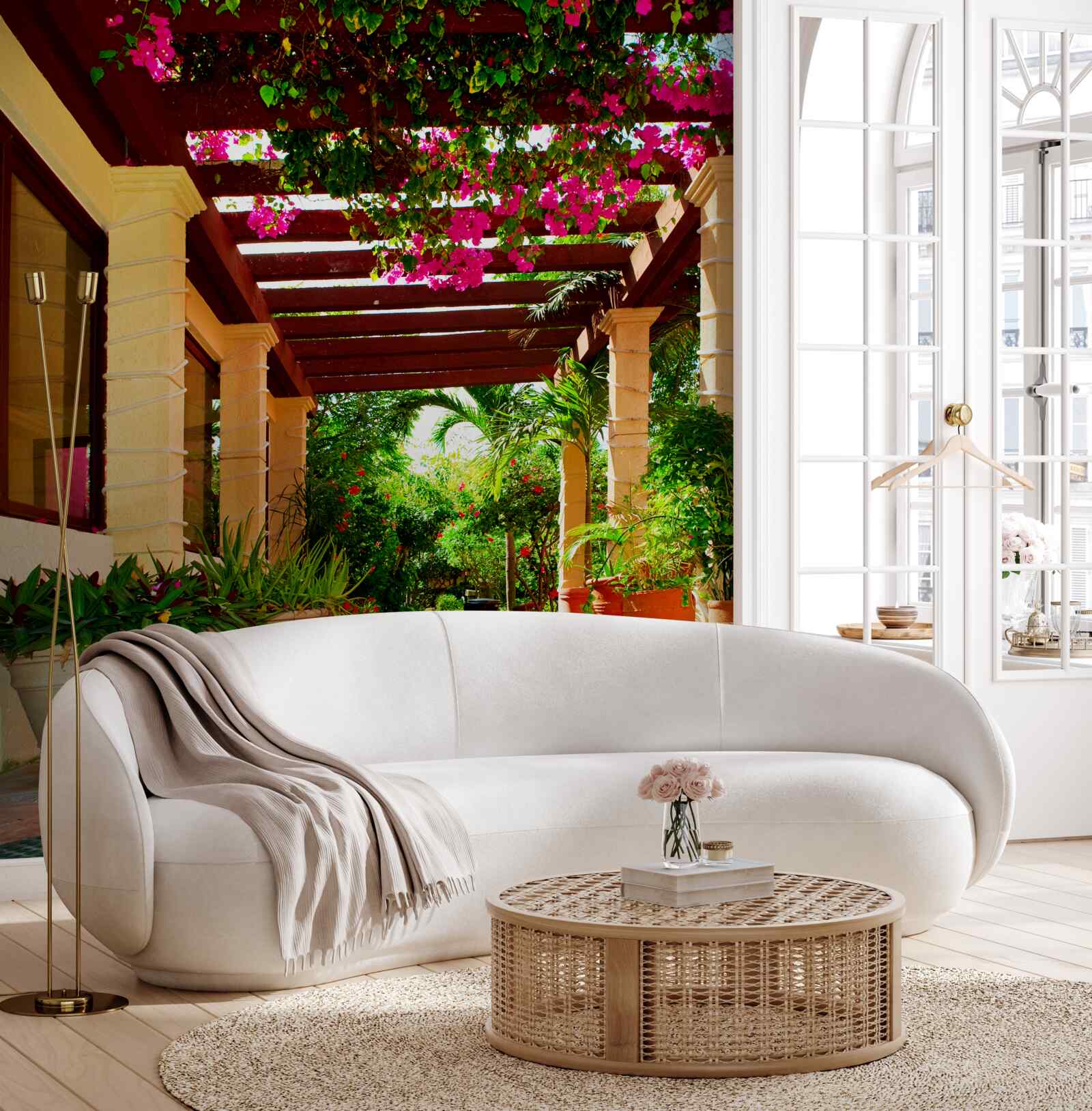 Fototapeta taras w pobliżu domu, ozdobiony roślinami