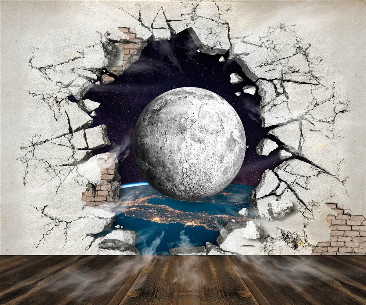 Fototapeta Ściana zostaje zniszczona w świetle księżyca