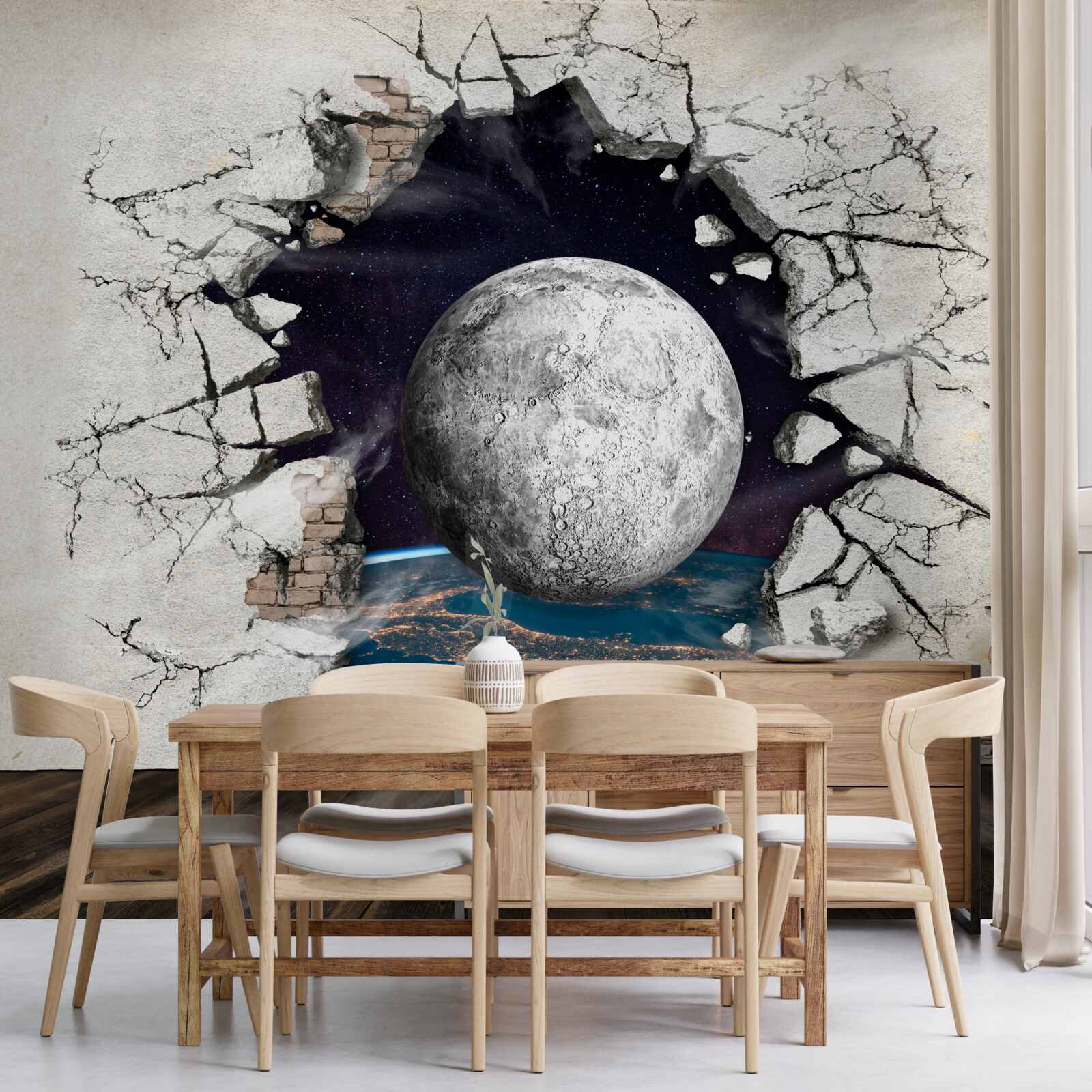 Fototapeta Ściana zostaje zniszczona w świetle księżyca