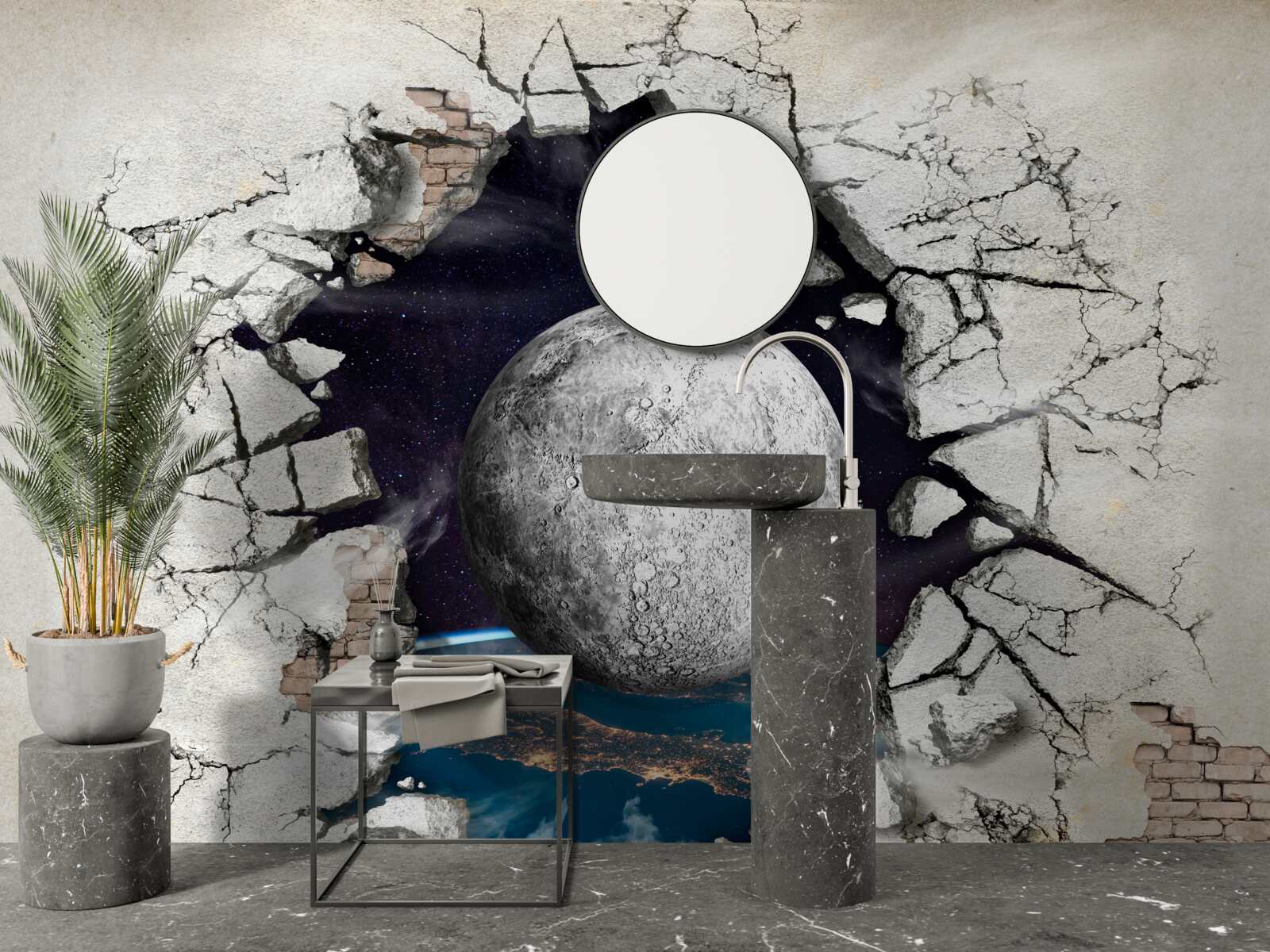 Fototapeta Ściana zostaje zniszczona w świetle księżyca