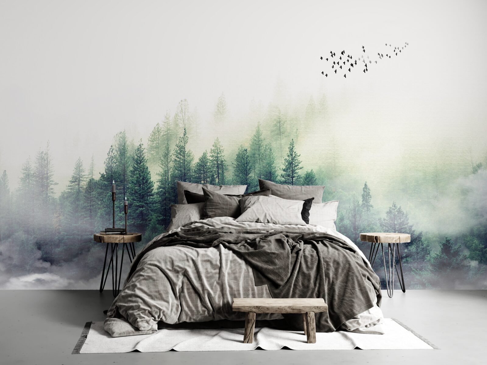 Fototapeta las pod ptakami pokryty jest mgłą