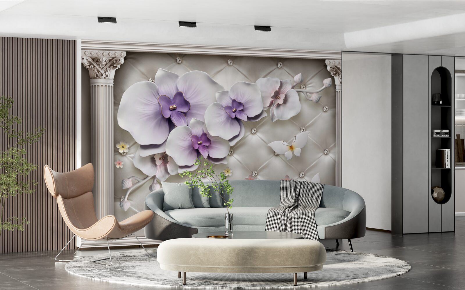 Fototapeta Śnieżnobiała orchidea ozdobiona złotem i perłami