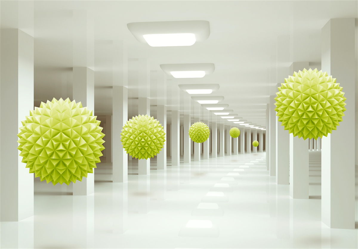 Fototapeta tunel w perspektywie otoczony żółtymi kulkami