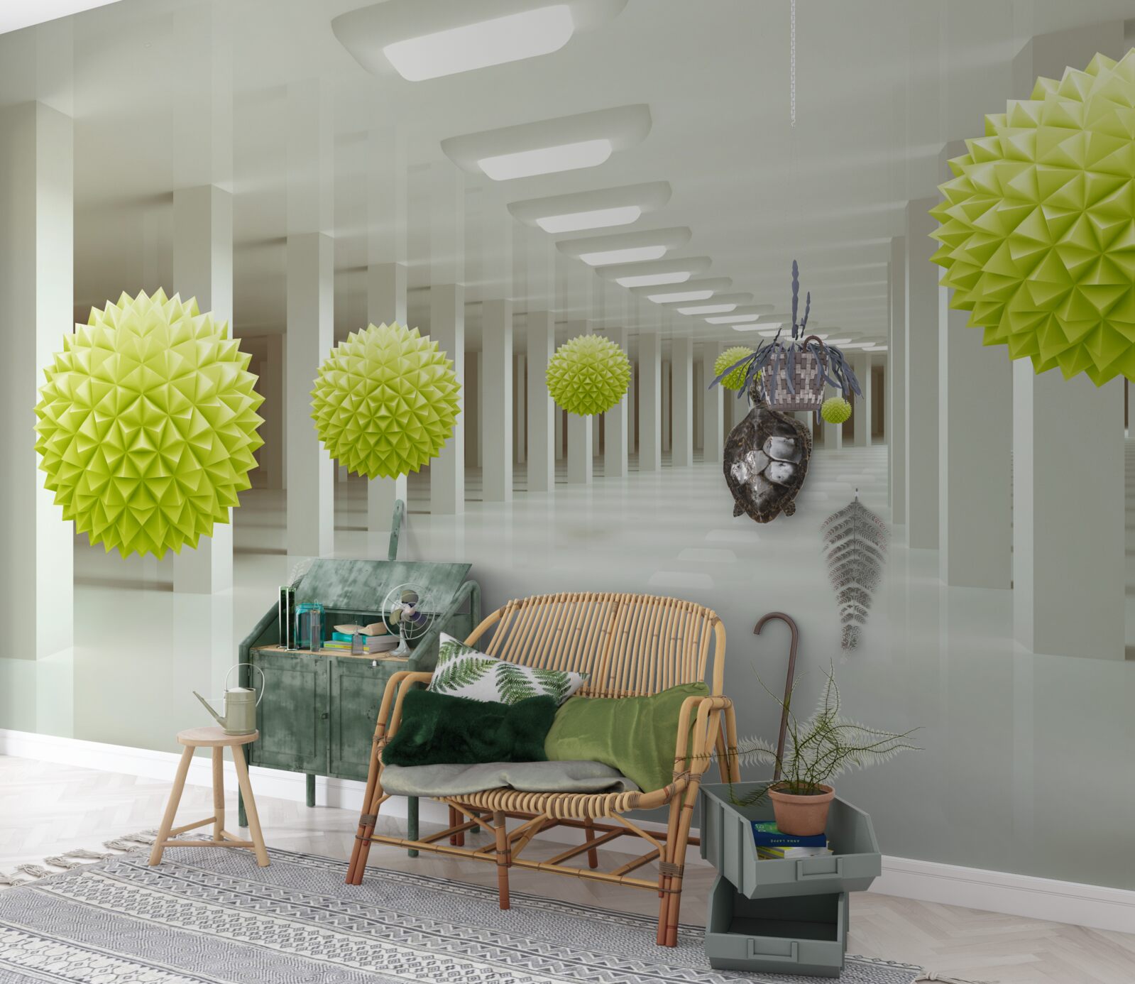 Fototapeta tunel w perspektywie otoczony żółtymi kulkami