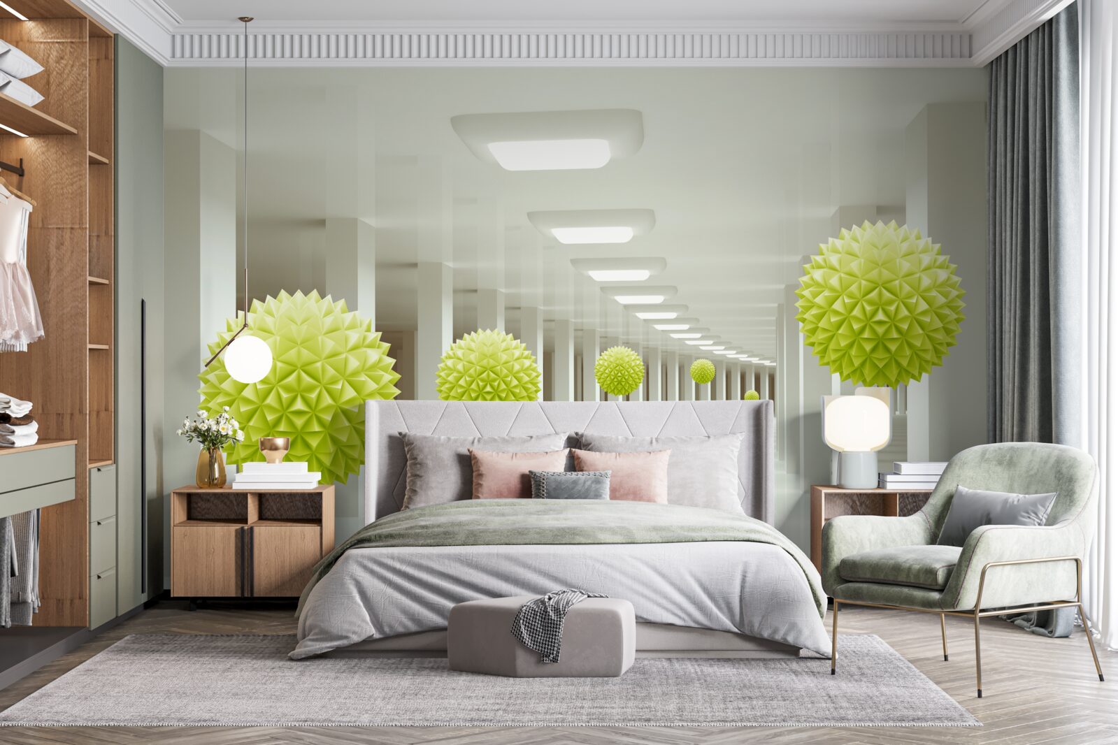 Fototapeta tunel w perspektywie otoczony żółtymi kulkami