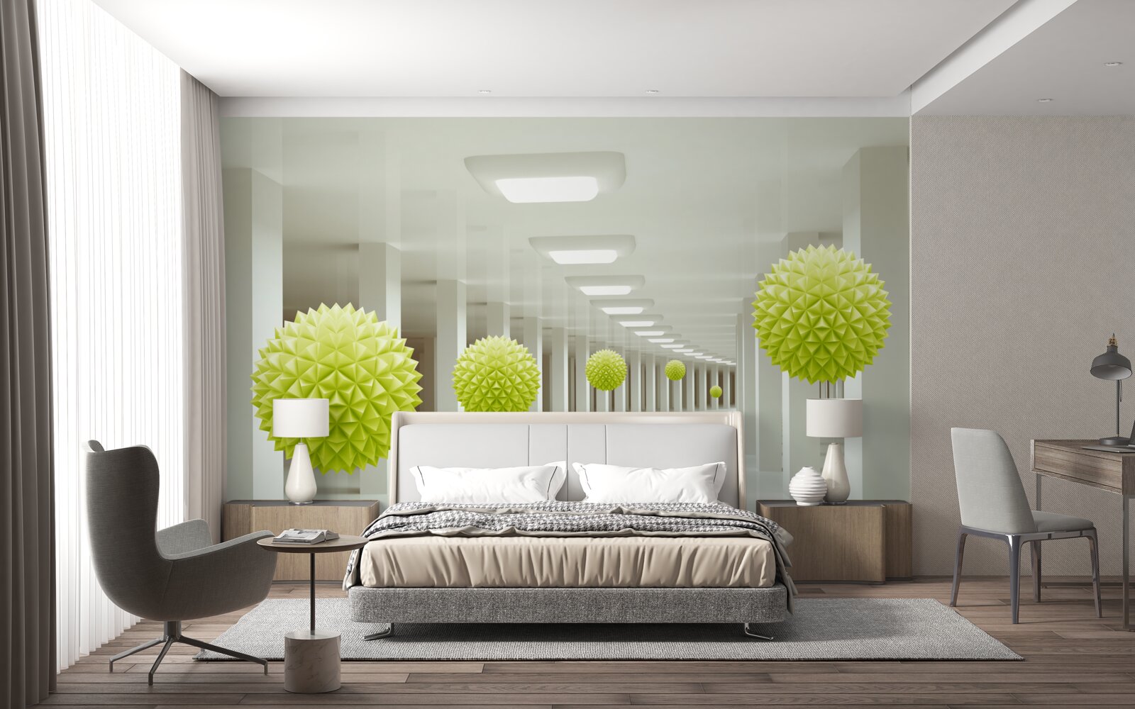 Fototapeta tunel w perspektywie otoczony żółtymi kulkami