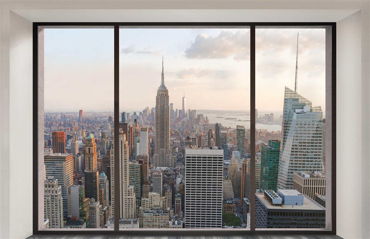 Fototapeta panorama centrum nowego jorku z okna