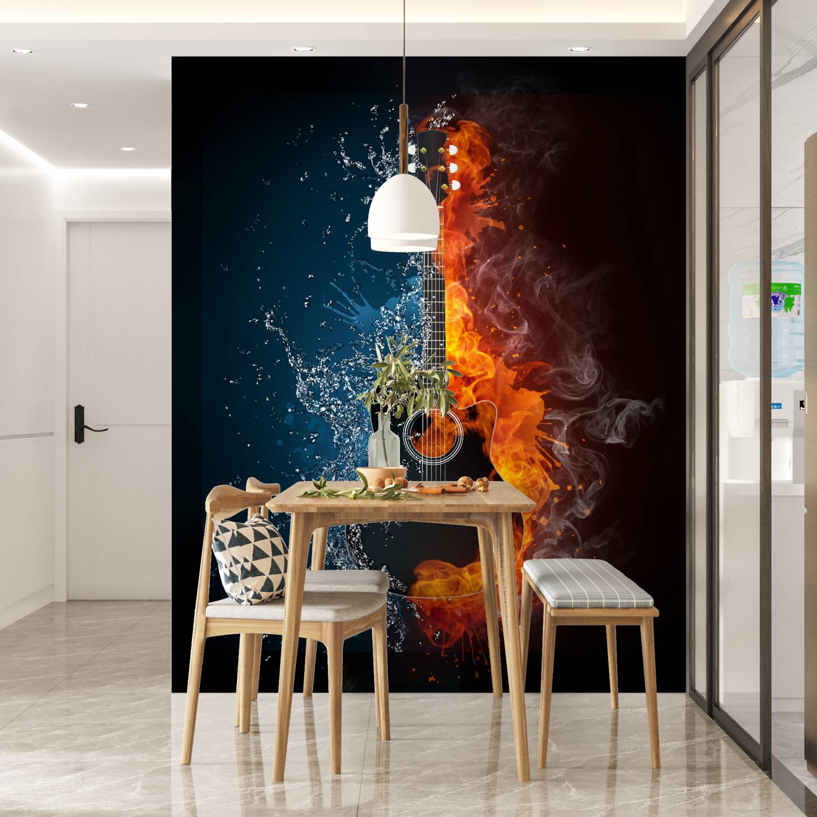 Fototapeta woda i ogień otaczają gitarę
