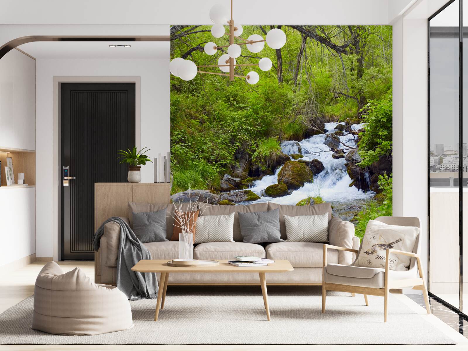 Fototapeta wodospad płynący wściekle po środku lasu