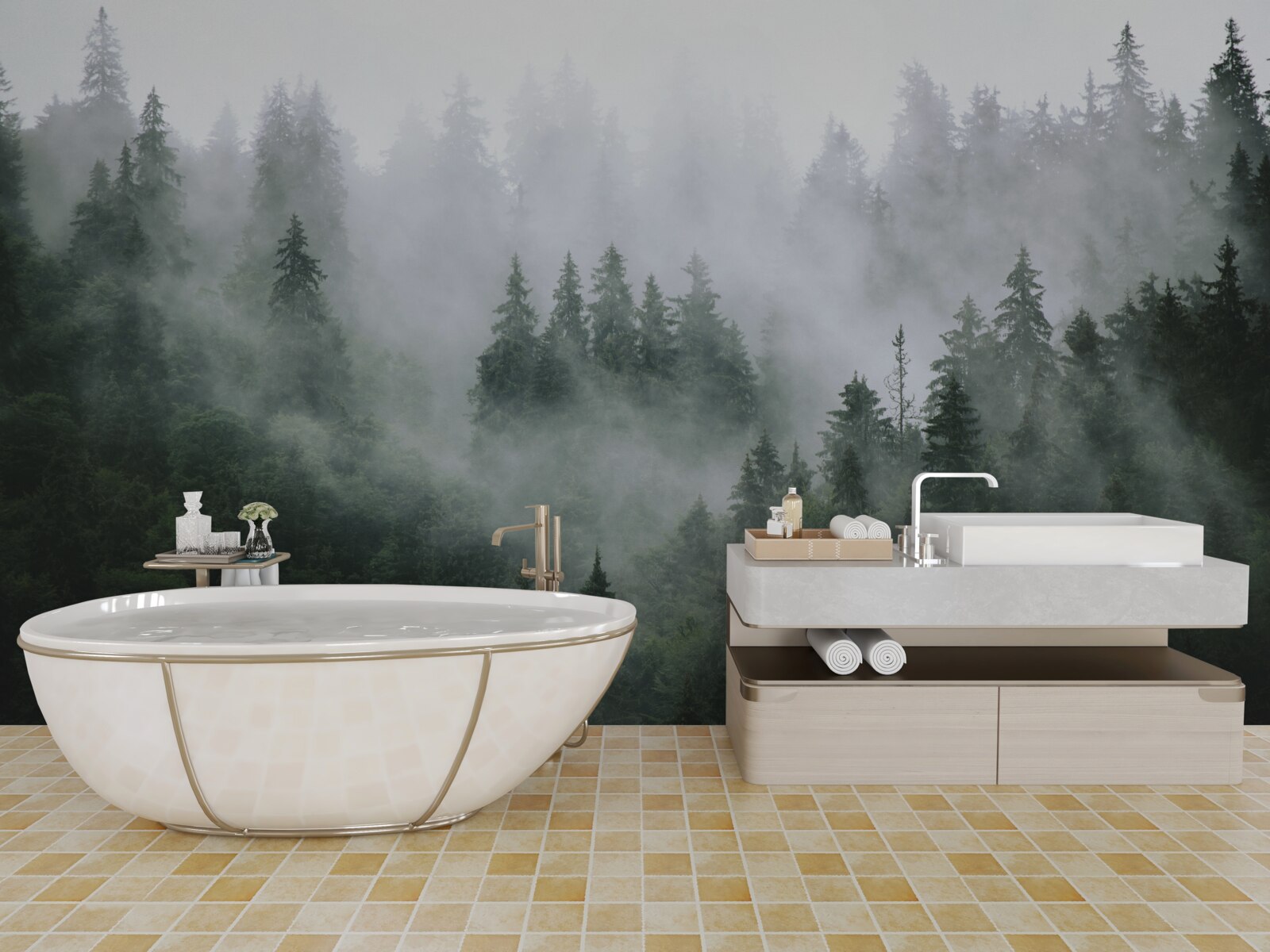 Fototapeta mglista krawędź lasu iglastego