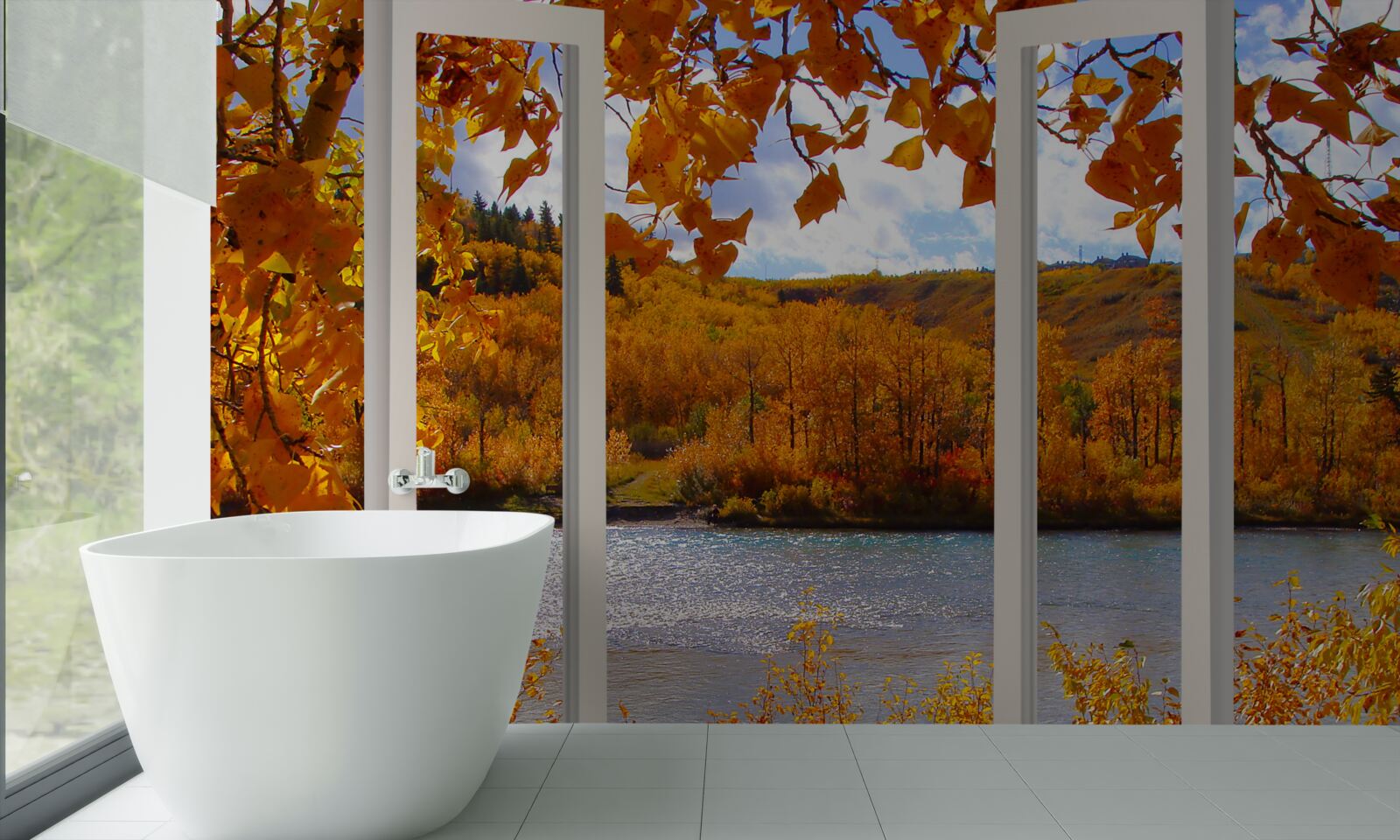 Fototapeta widok z okna na jesienny las