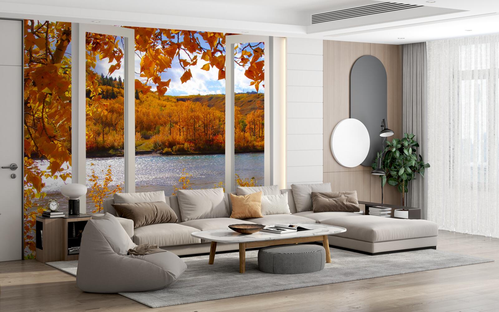 Fototapeta widok z okna na jesienny las