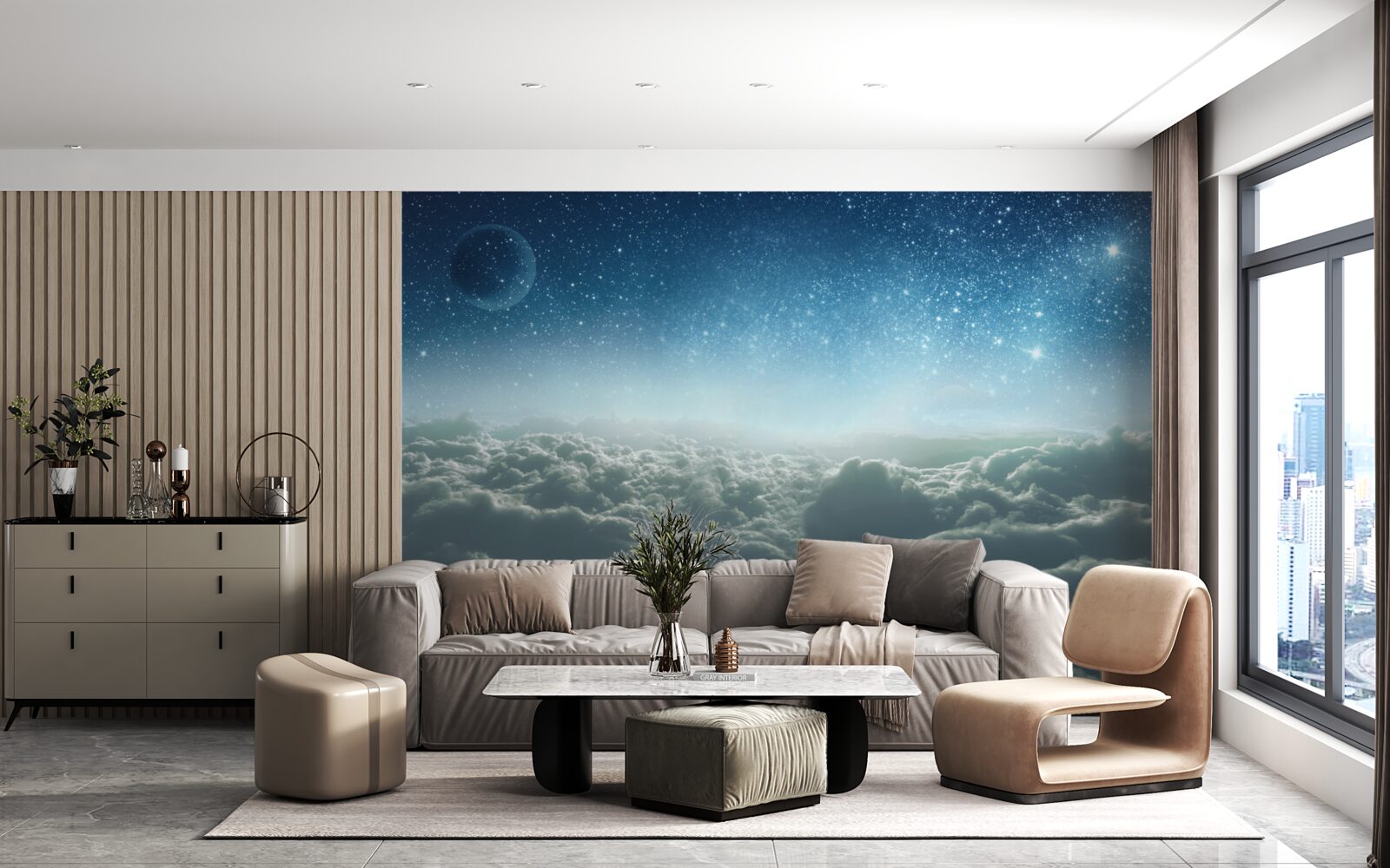 Fototapeta czarujące pochmurne majestaty w gwiaździstą noc