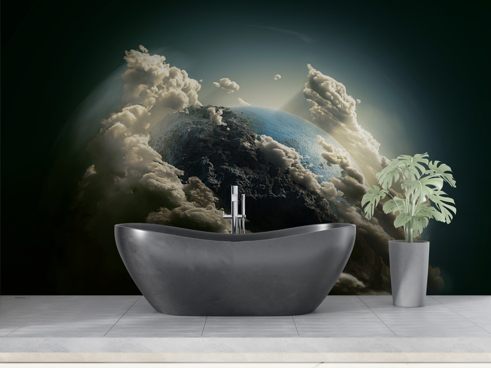 Fototapeta ziemia przebija się przez pokrywę chmur