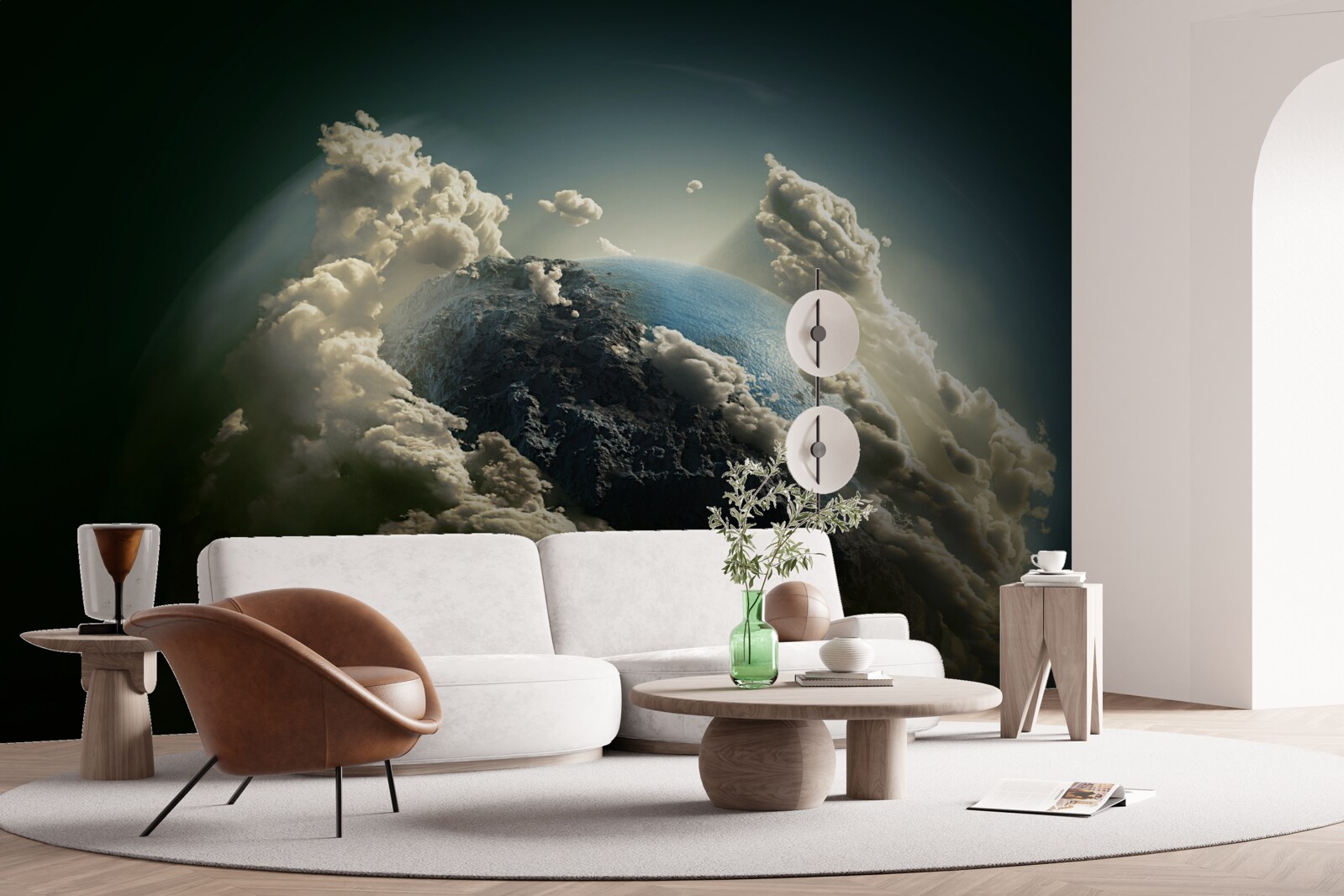 Fototapeta ziemia przebija się przez pokrywę chmur