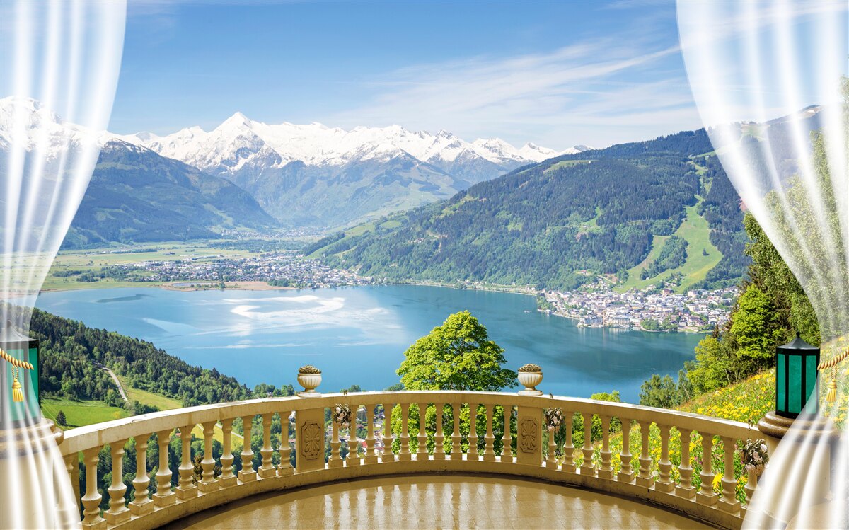 Fototapeta wygodny balkon ze wspaniałą panoramą