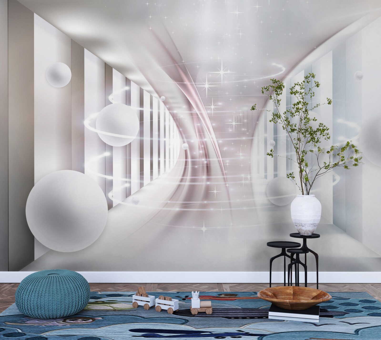 Fototapeta abstrakcyjne kulki i tunel w kształcie kwadratu