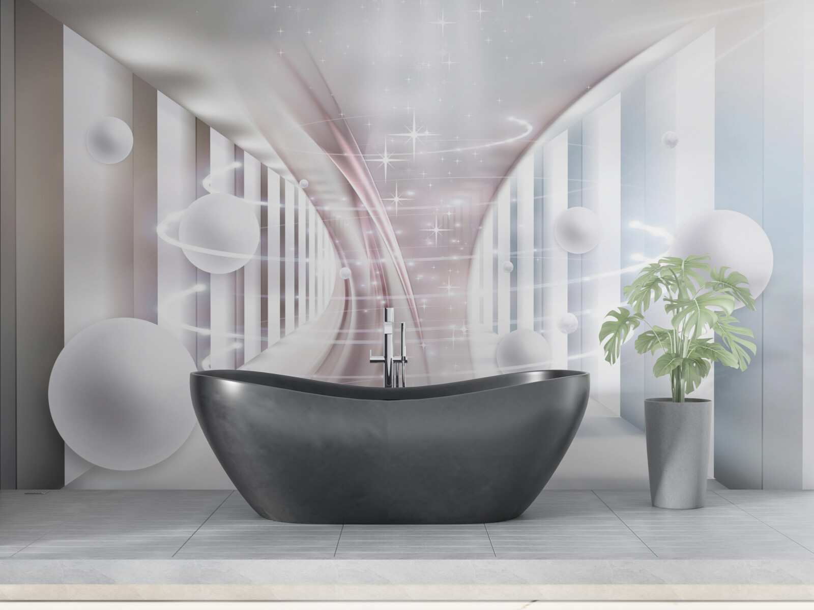 Fototapeta abstrakcyjne kulki i tunel w kształcie kwadratu