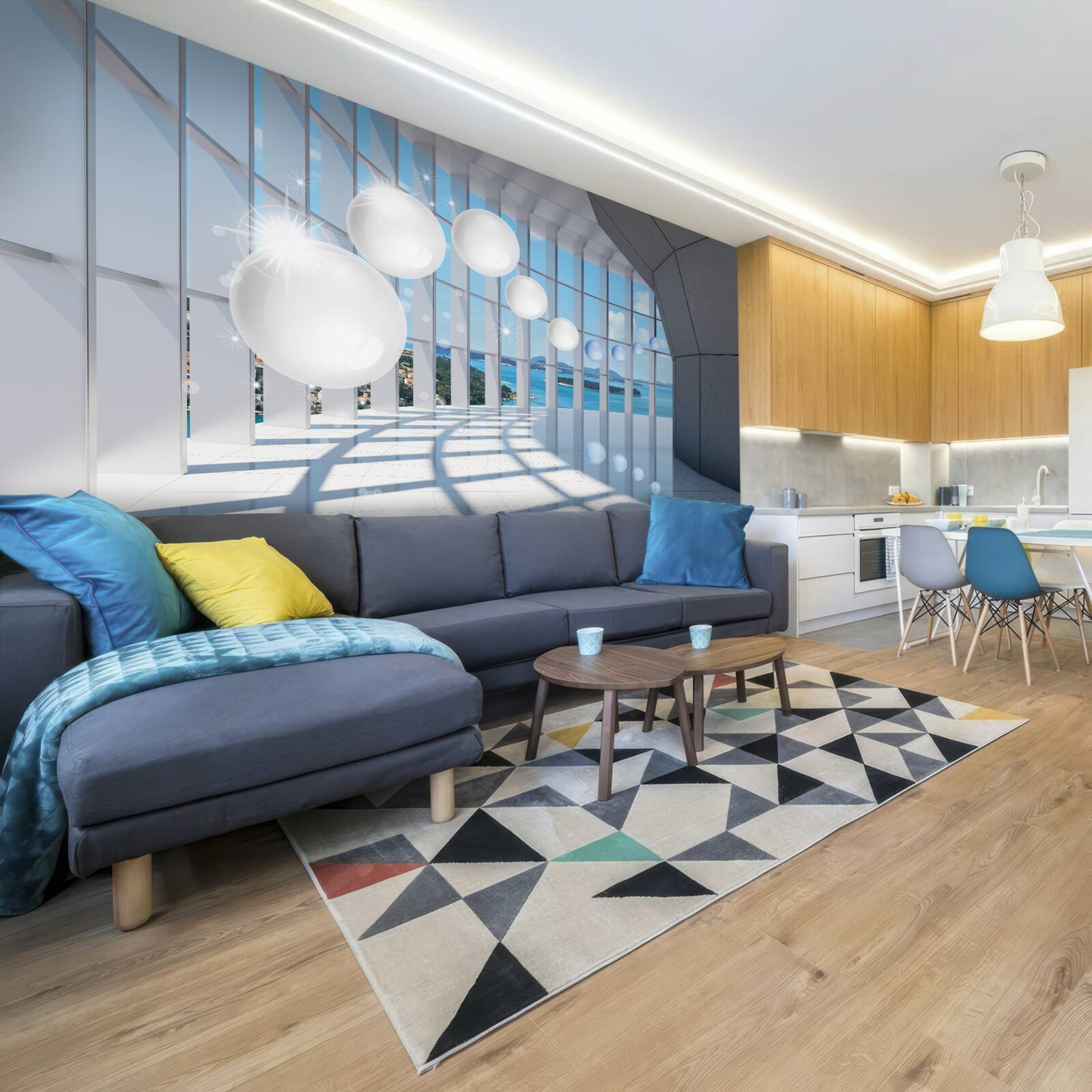 Fototapeta na tle nieba do tunelu wlatują białe kule